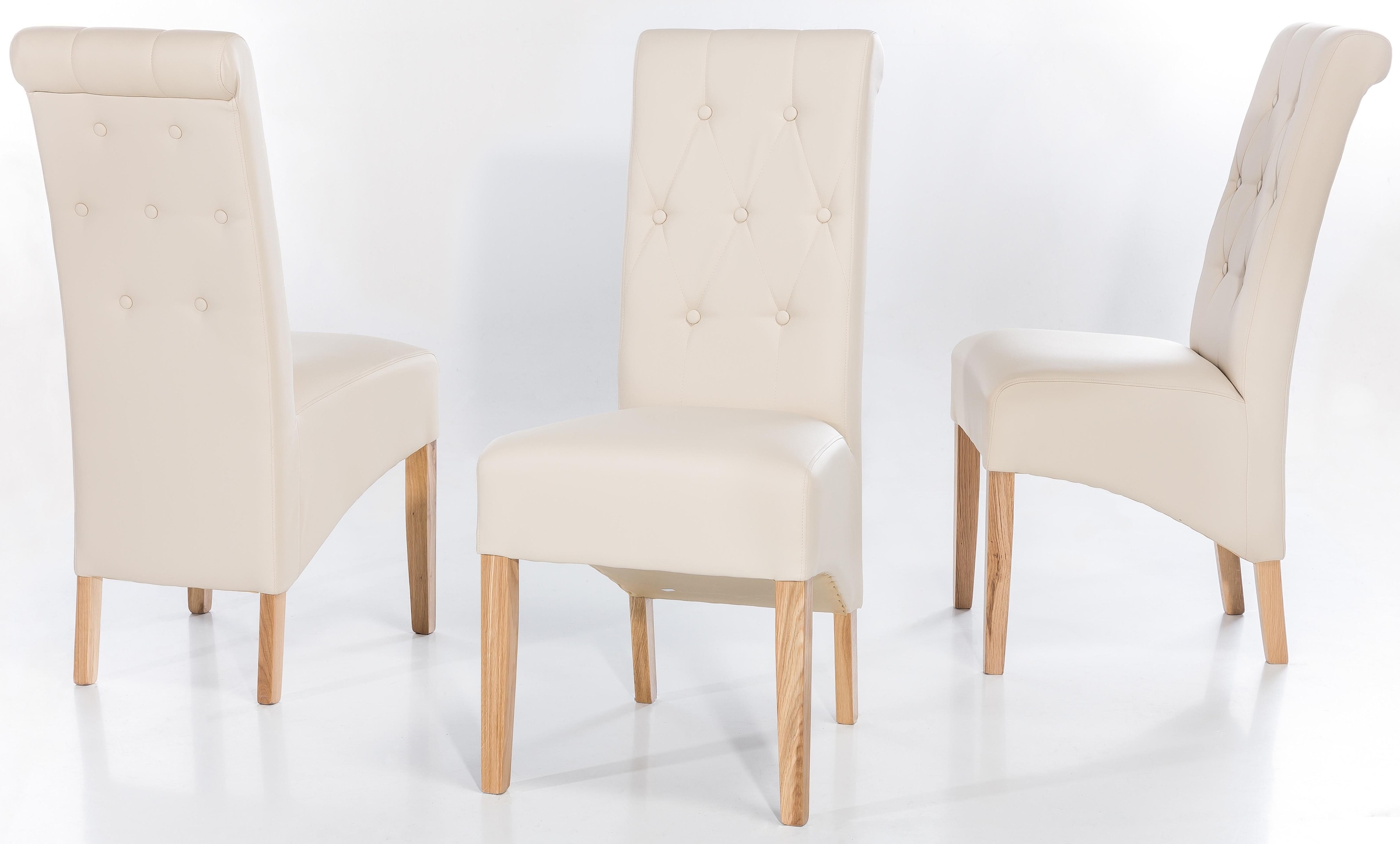Stuhl "Chris" (Set) 6 Stk. Kunstleder im 2er, 4er oder 6er-Set, Kunstleder creme + eiche B/H/T: 49 cm x 106 cm x 66 cm