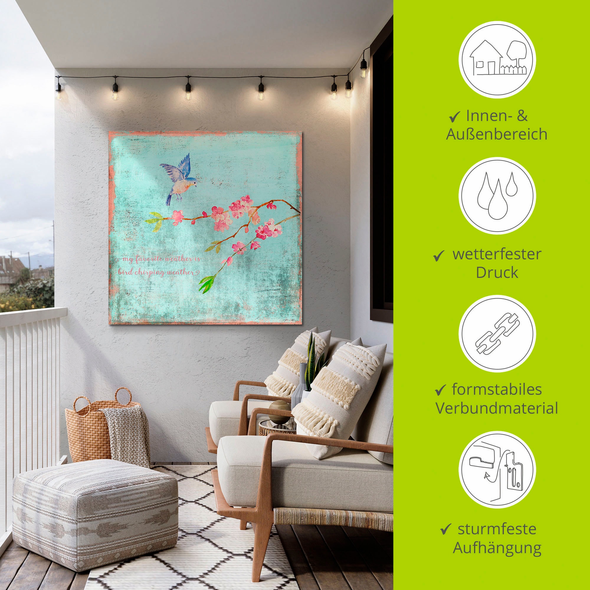Artland Wandbild »Vogelgezwitscherwetter«, Sprüche & Texte, (1 St.), als Alubild, Outdoorbild, Leinwandbild, Poster in verschied. Größen