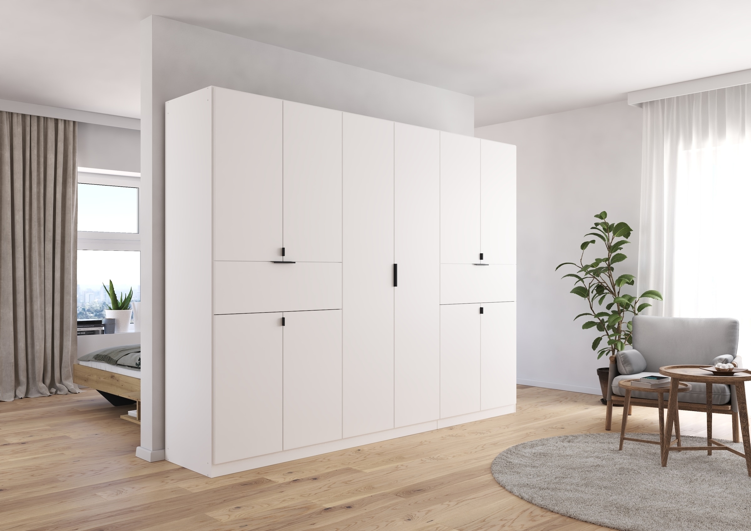 rauch Drehtürenschrank »Kleiderschrank Schrank Garderobe Wäscheschrank TICAO«, (Schubladen in der Höhe variabel positionierbar), mit 2 geräumigen Schubladen, viel Stauraum MADE IN GERMANY