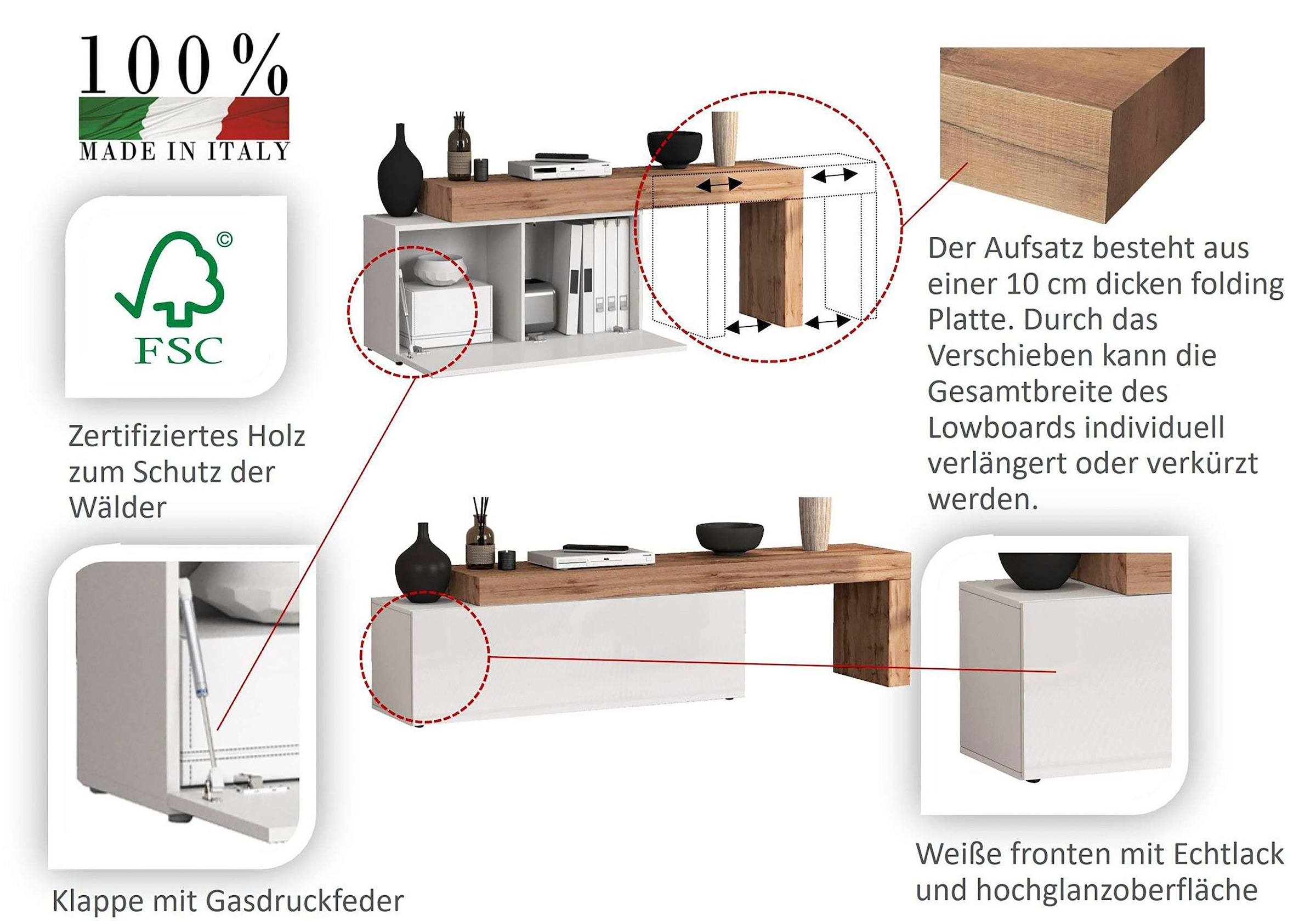 INOSIGN Wohnwand »Chronos Wohnwand, Medienwand, 8-er set«, (Set, 8 St.), ca. 320 cm mit Hängeschränke, Würfel, Regal, Lowboard, Made in Italy