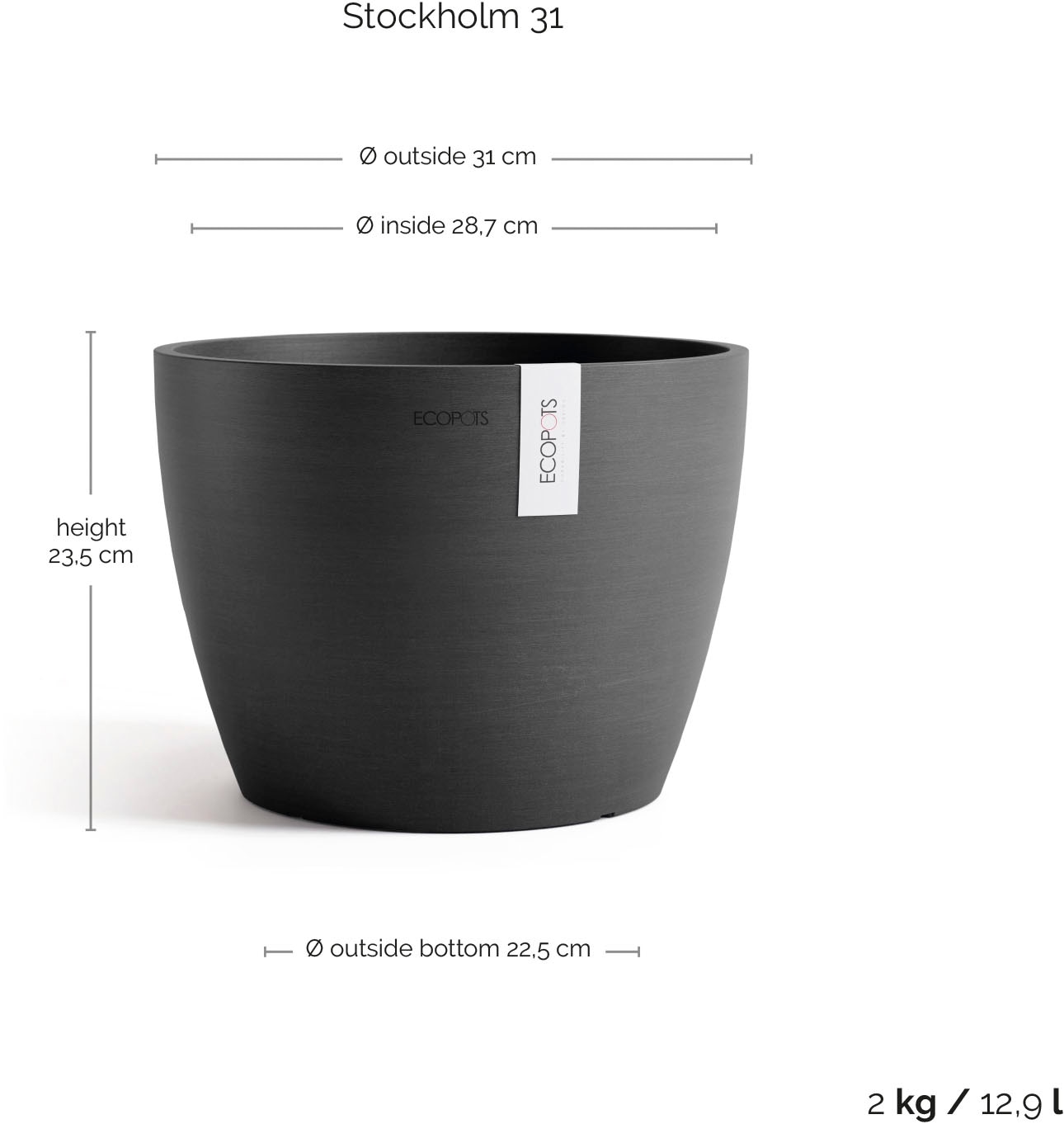 ECOPOTS Blumentopf »Stockholm 31 Dunkelgrau« für innen und außen: frostsicher, bruchsicher und lichtbeständig