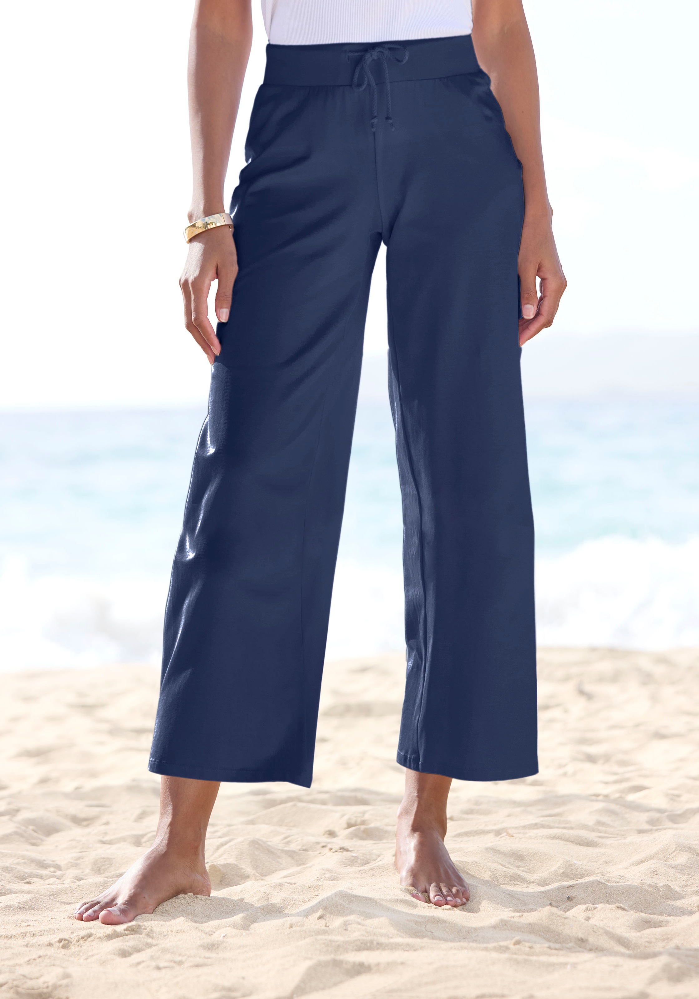 BEACHTIME 7/8-Strandhose aus weichem Jersey, Wide-Leg, Jogginghose, Relaxhose marine 48/50 - N-Gr N-Gr 48/50 Leichte Sommerhose in 7/8-Länge
