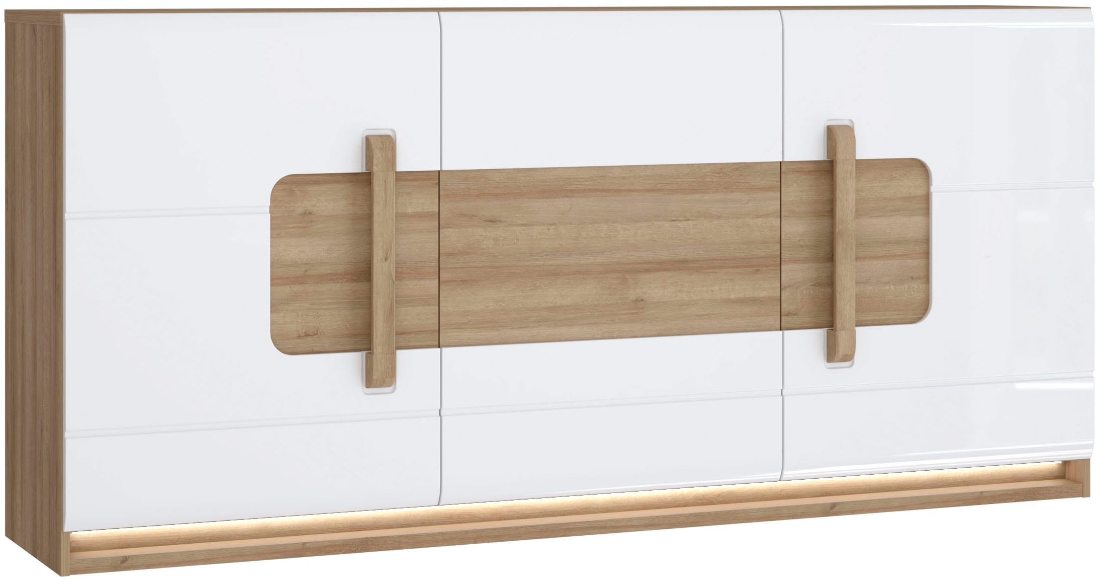 FORTE Sideboard »Attention«, (3 Türen, 7 Fächer und integrierter Schubkasten), Sideboard, Beleuchtung, Soft Close, Stauraum, Breite 194,6cm