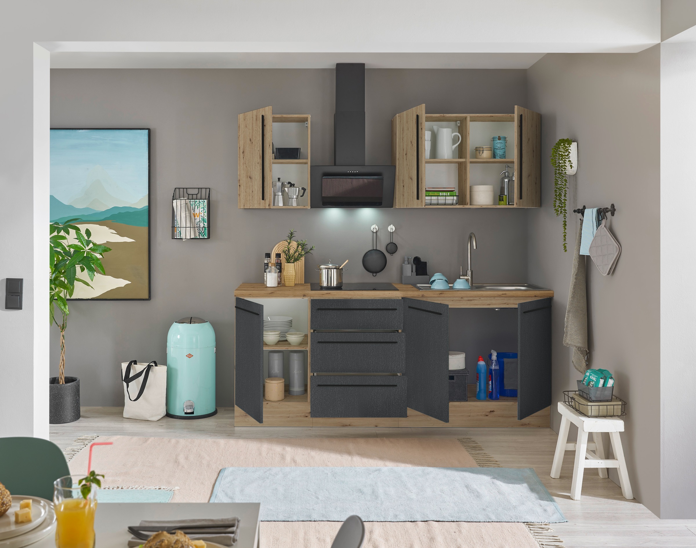 KOCHSTATION Küchenzeile »Florida« Breite 210 cm, Softclose für Türen und Schubkästen, ohne E-Geräte