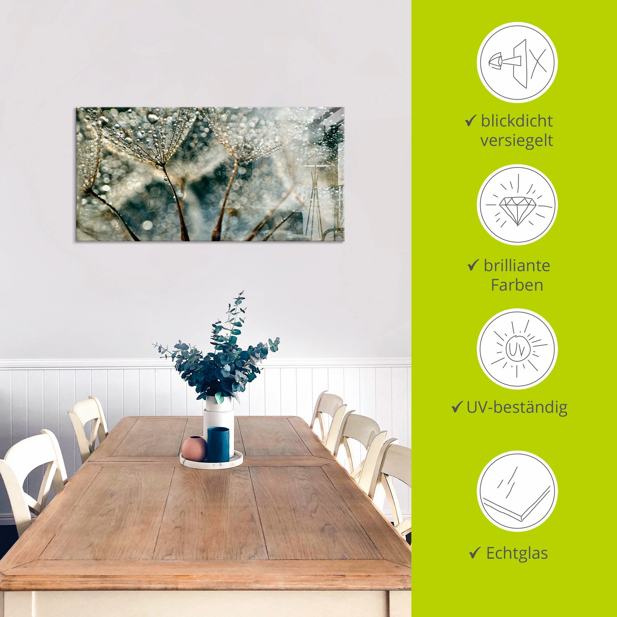 Artland Glasbild »Pusteblume Regenschauer«, Blumen, (1 St.), in verschiedenen Größen