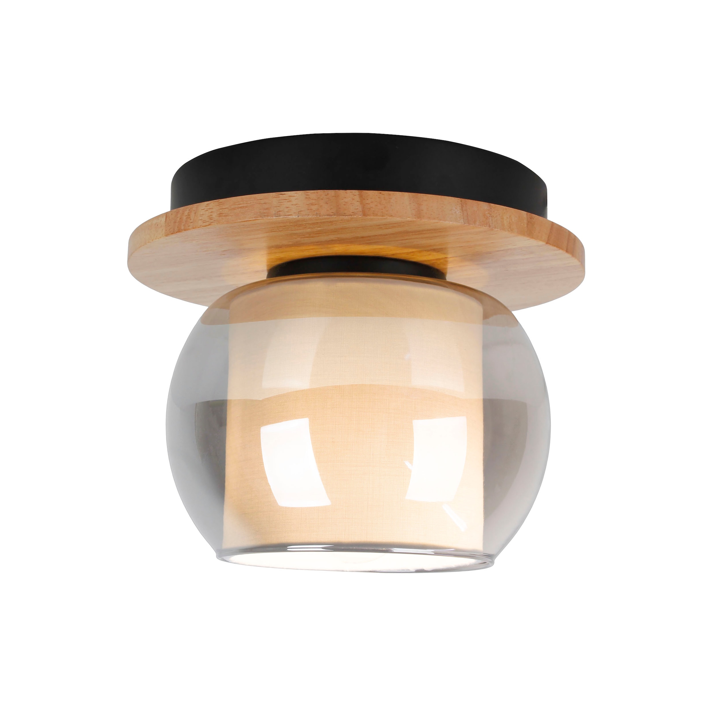 näve Deckenleuchte »Texas« E27 1 Stk. Glasschirm smokey, naturfarbenes Holzdetail, E27 exkl.