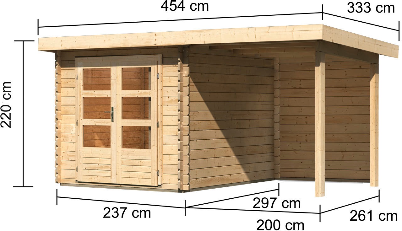 Karibu Gartenhaus »Schloßsee 4«, (Set), mit Anbaudach und Rückwand