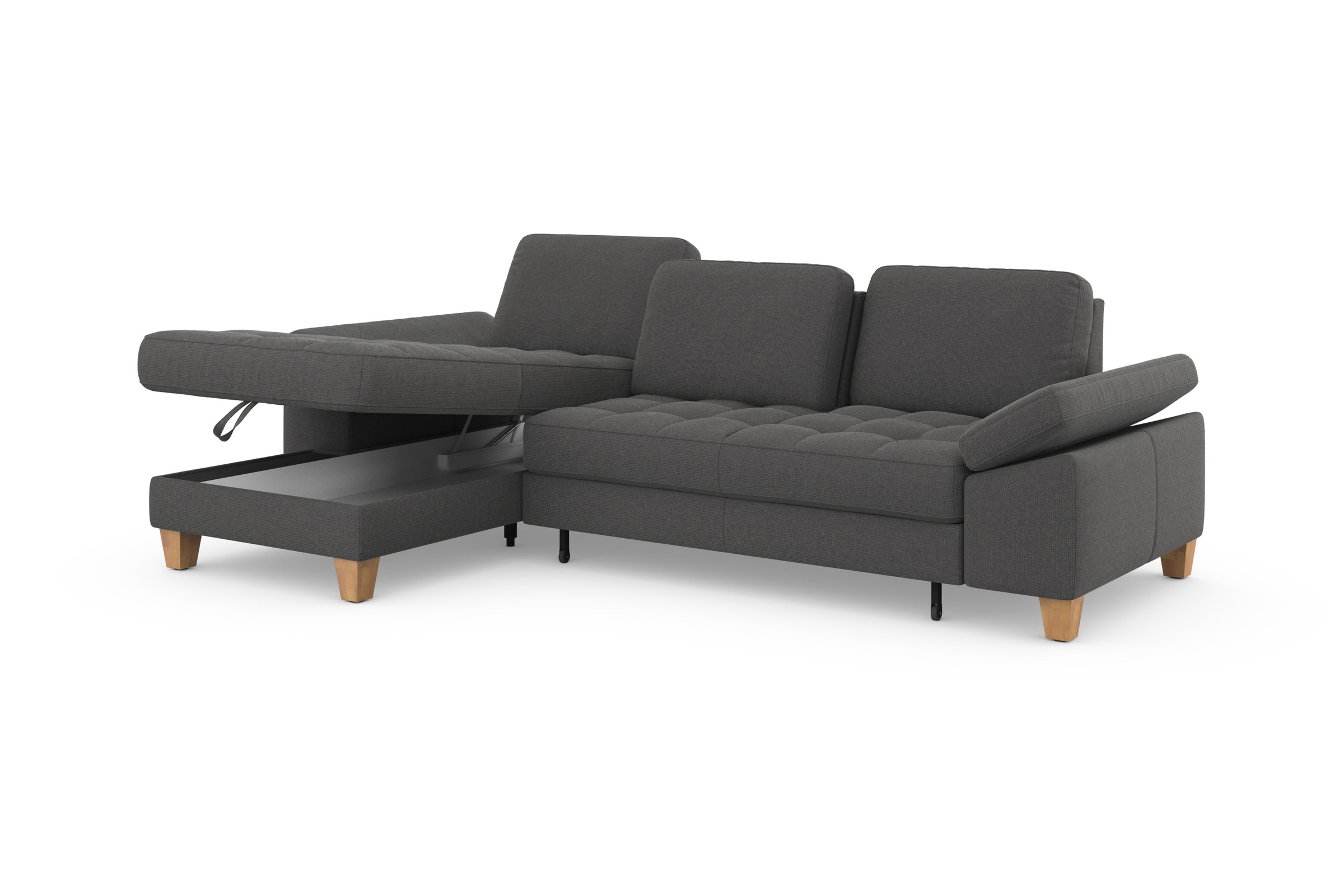 sit&more Ecksofa »Westham L-Form«, mit Recamiere, mit oder ohne Bettfunktion, Bettkasten, Füße Eiche