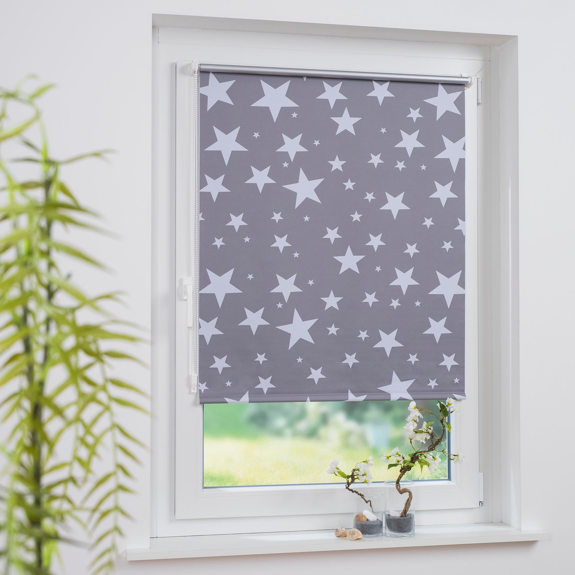 Liedeco Seitenzugrollo »Druckdesign Sterne« verdunkelnd energiesparend ohne Bohren freihängend Klemmfix Rollo Design Sterne