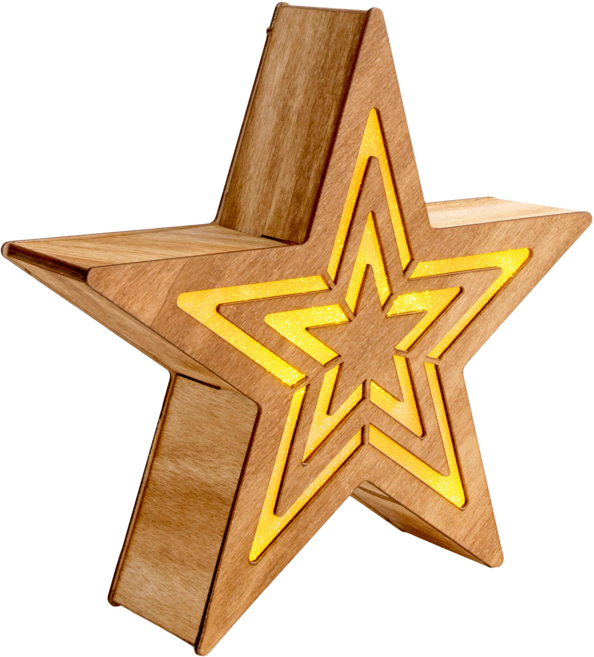 näve LED Stern »Weihnachtsdeko aus Holz«, Leuchtmittel LED-Board | LED fest integriert, LED Dekoobjekt aus Holz, inkl. Timer, Höhe ca. 23 cm, Batteriebetrieb