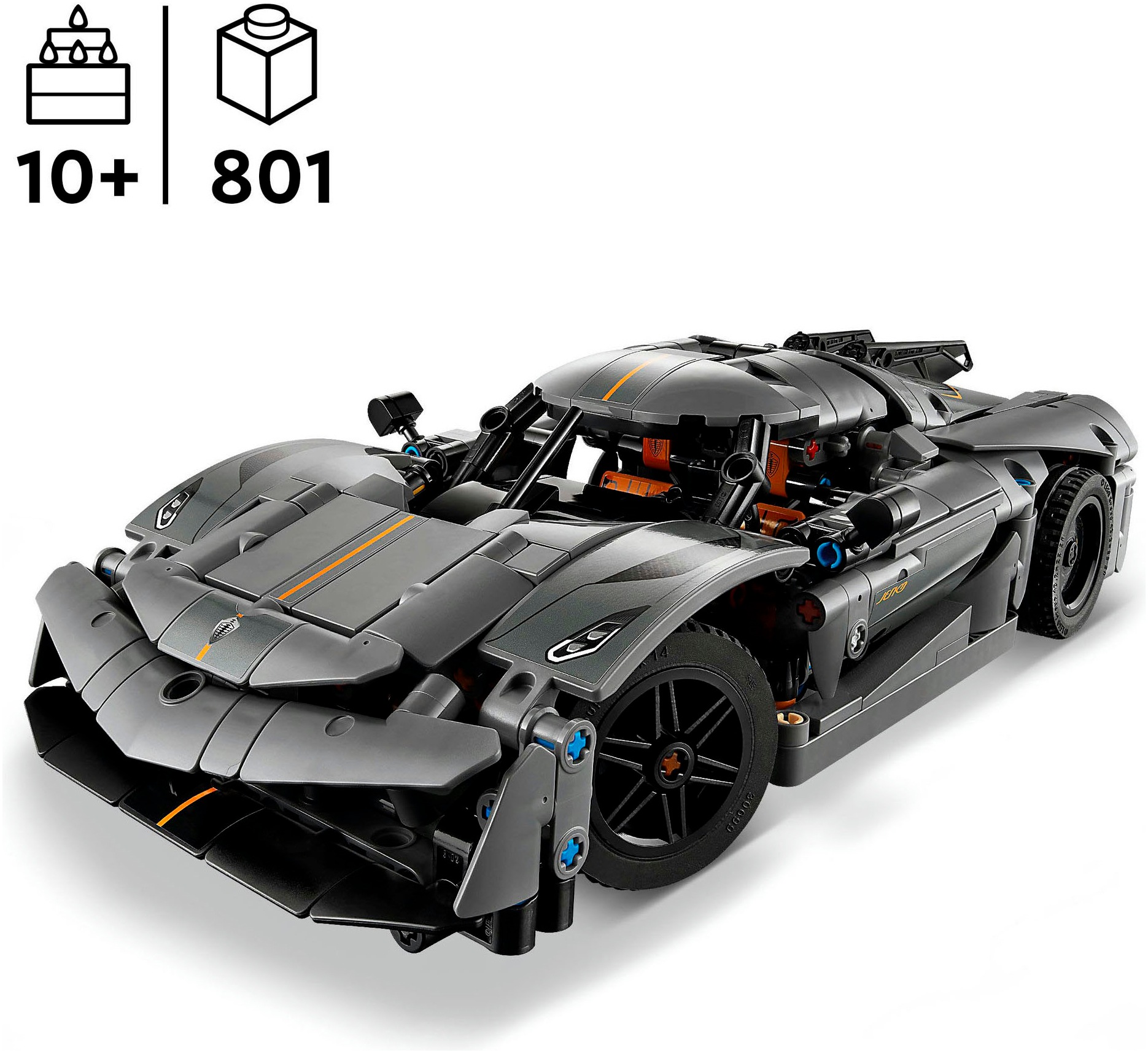 LEGO® Konstruktionsspielsteine »Koenigsegg Jesko Absolut Supersportwagen in Grau (42173), LEGO Technic«, (801 St.), Made in Europe