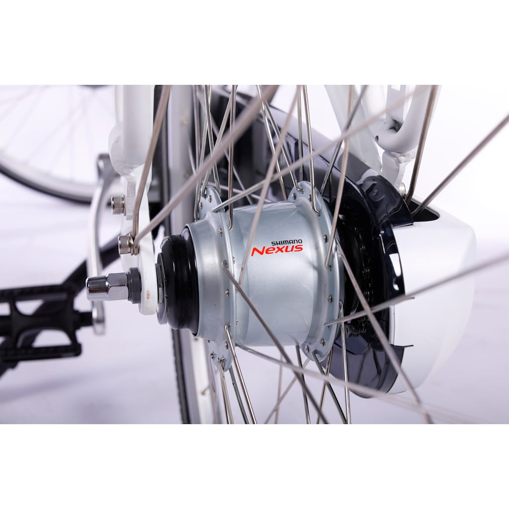 LLobe E-Bike »White Motion 2.0, 15,6Ah«, 7 Gang, Shimano, Frontmotor 250 W, (mit Fahrradkorb)
