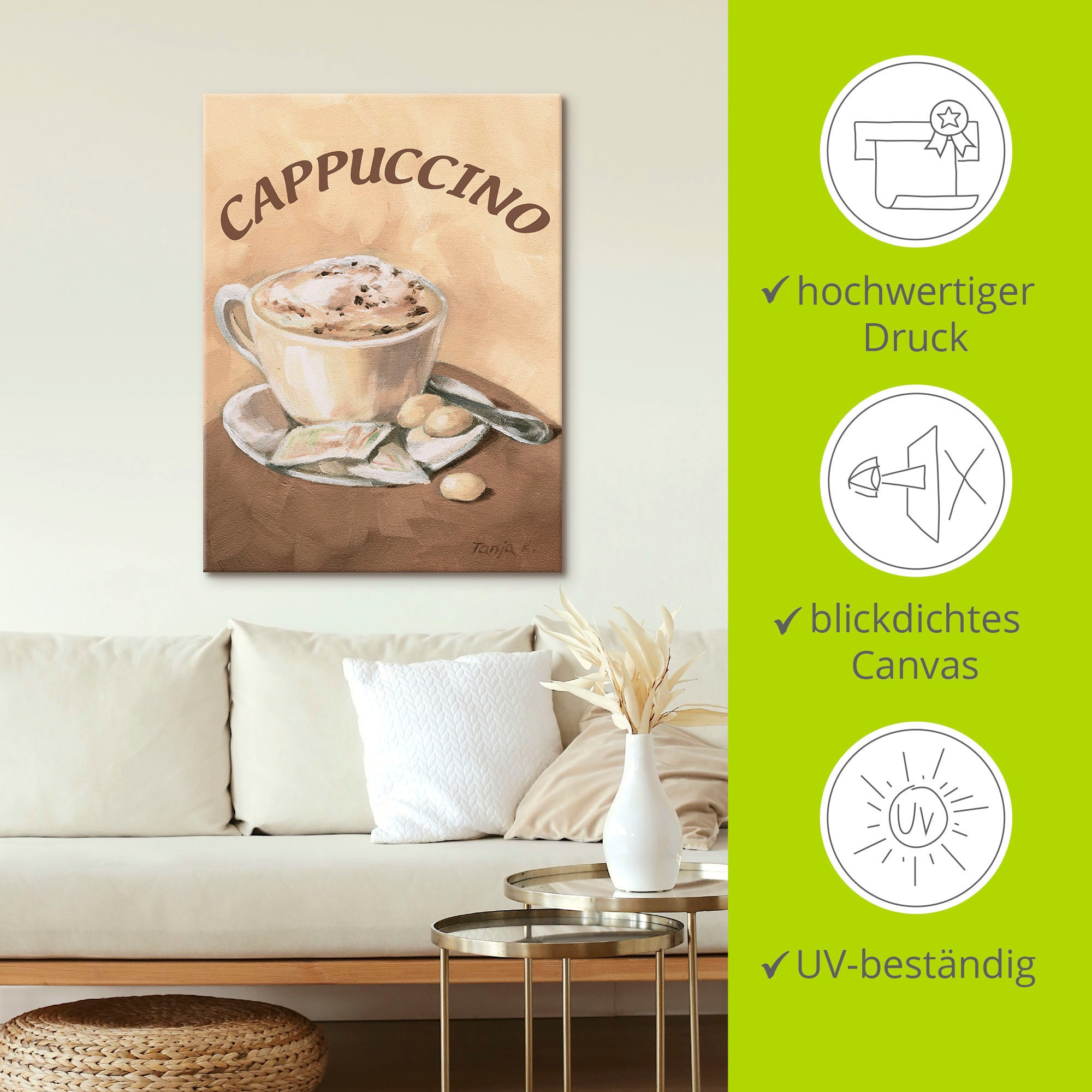 Artland Wandbild »Tasse Cappuccino«, Getränke, (1 St.), als Leinwandbild, Poster, Wandaufkleber in verschied. Größen
