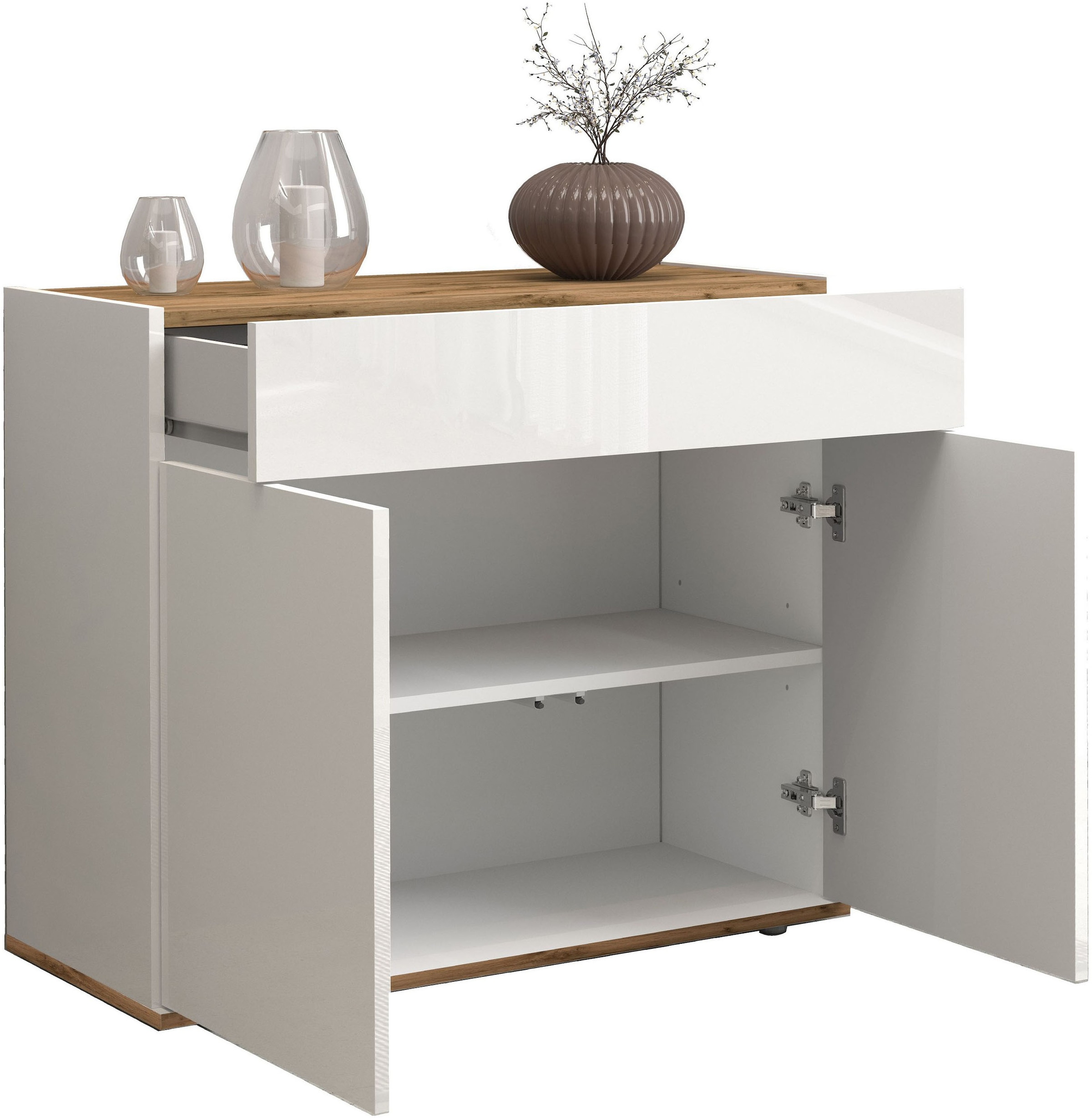 INOSIGN Sideboard »Garda, Kommode, Schrank, 2 Türen, 1 Schublade, Made in Italy« Hochglanzlackierte Fronten, Korpus matt, grifflos, Breite 80,9 cm