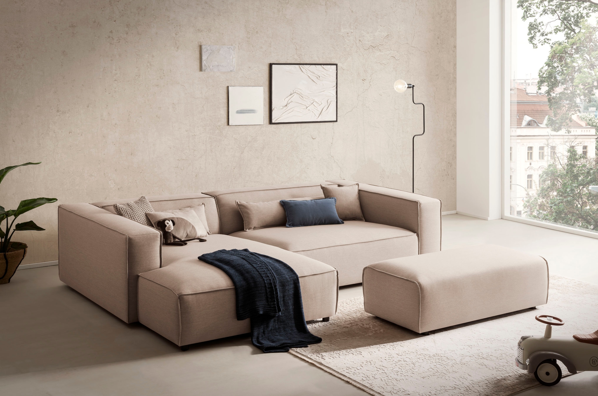 LeGer Home by Lena Gercke Polsterecke »PIARA XXL, L-Form, incl. Hocker«, stellbar zum Schlafsofa (Krokodilverbinder), in Cord und Flachgewebe