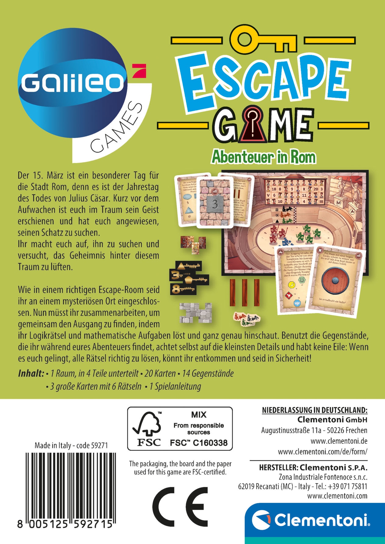 Clementoni® Spiel »Galileo, Escape Game Abenteuer in Rom«, Made in Europe