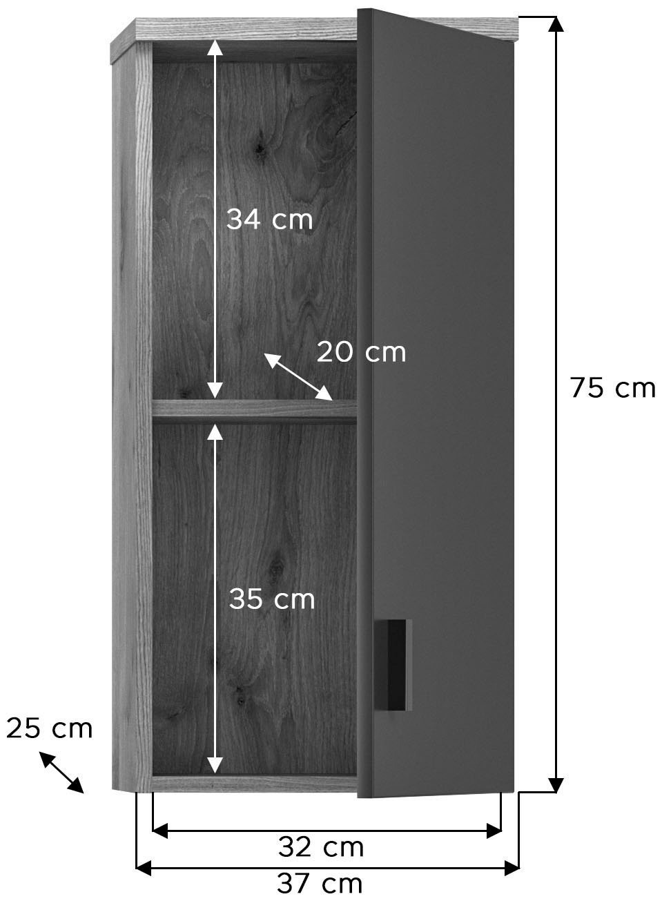 welltime Hängeschrank »Dolo, Breite 37 cm, 1 Tür (Türanschlag wechselbar), 1 Einlegeböden«, (1 St.), Badmöbel, Badschrank, Schrank, Wandschrank, Bad, Badezimmer