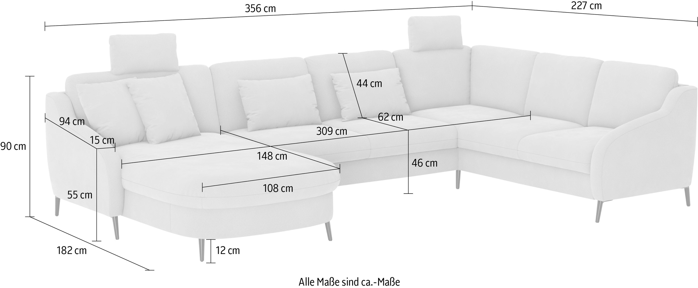 sit&more Wohnlandschaft »Soul U-Form«, wahlweise mit Bettfunktion und Bettkasten oder Schubkasten