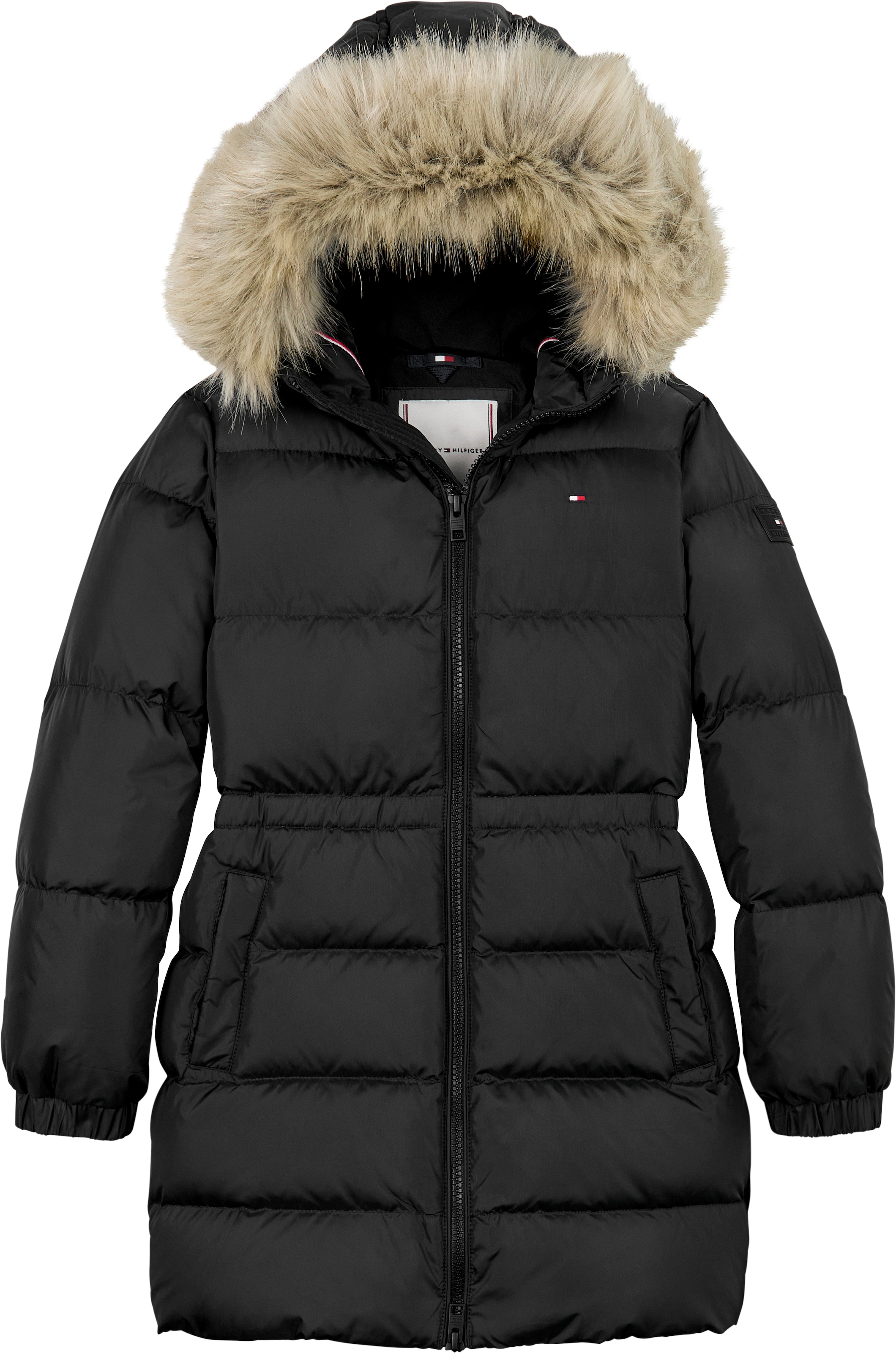 Tommy Hilfiger Steppjacke »LONG WAISTED DOWN JACKET«, mit Kapuze, mit Fellimitat