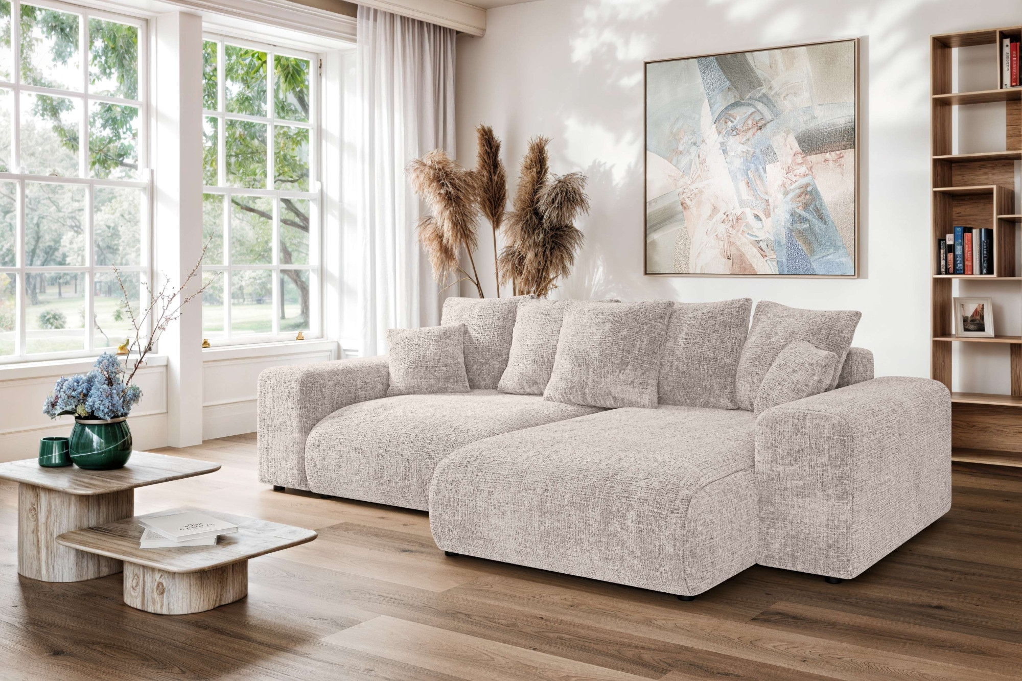 Home affaire Ecksofa »LAKESIDE mit Bettfunktion und Bettkasten, B/T/H 257/166/84 cm«, L-Form, Recamiere beidseitig montierbar, mit Wellenunterfederung