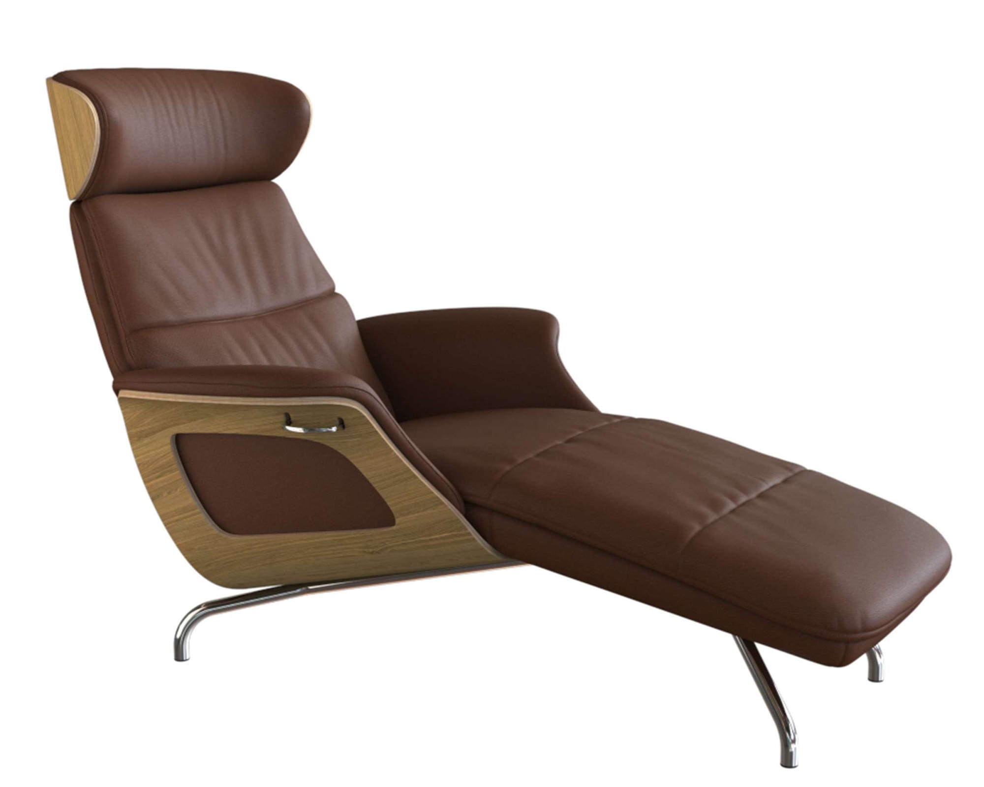 FLEXLUX Loungesessel »Clement Chaislongue, Relaxstuhl, Liegesessel,«, Rücken- & Kopfteilverstellung, Armlehne, Eiche geölt, Fuß Alu