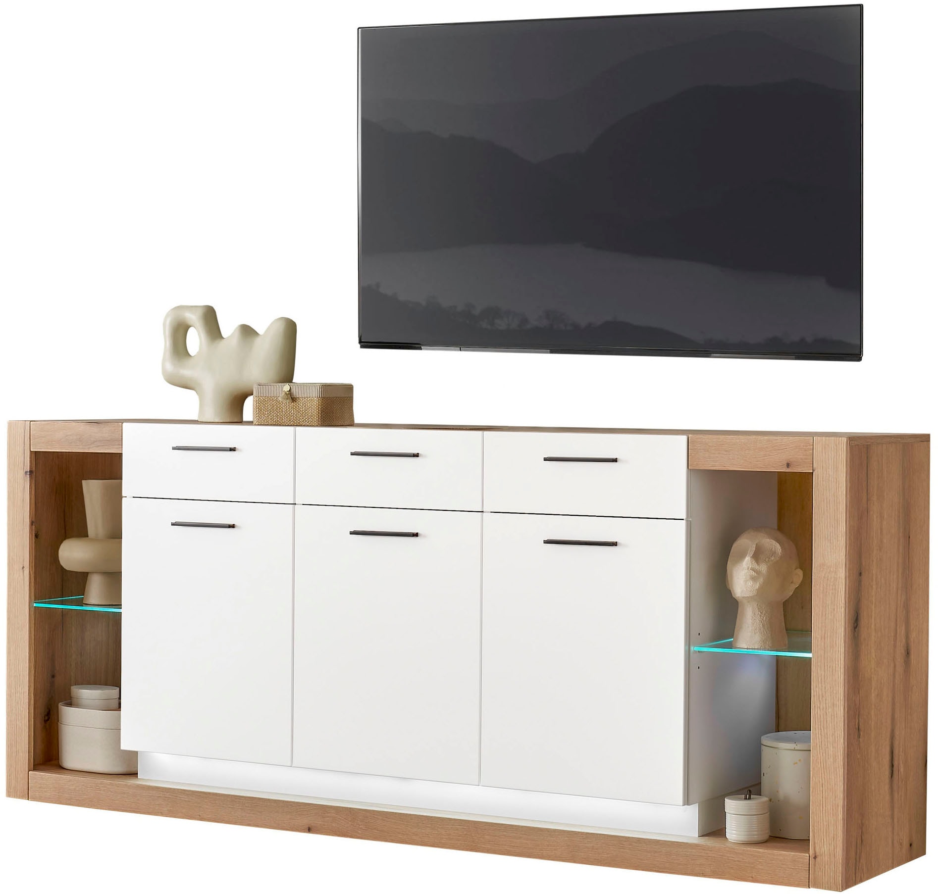 INOSIGN Sideboard »Brixen, moderne Kommode, Stauraumelement in Eiche Evoke Dekor«, Metallgriffe, ausreichend Stauraum, vielseitig einsetzbar