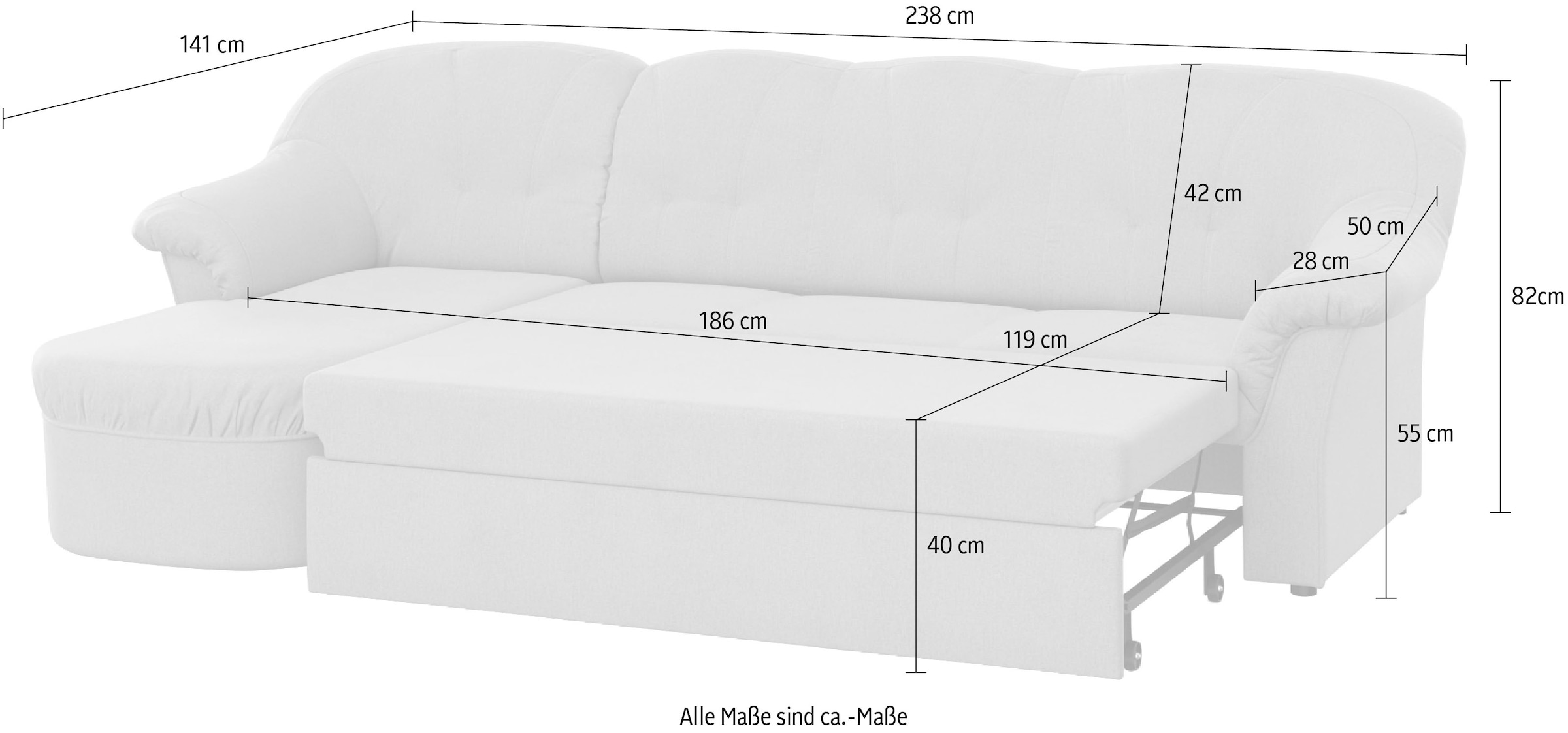 DOMO collection Ecksofa »Pegnitz, elegante Rückensteppung, kompakte Stellmaße 238/141cm, L-Form«, wahlweise mit Bettfunktion