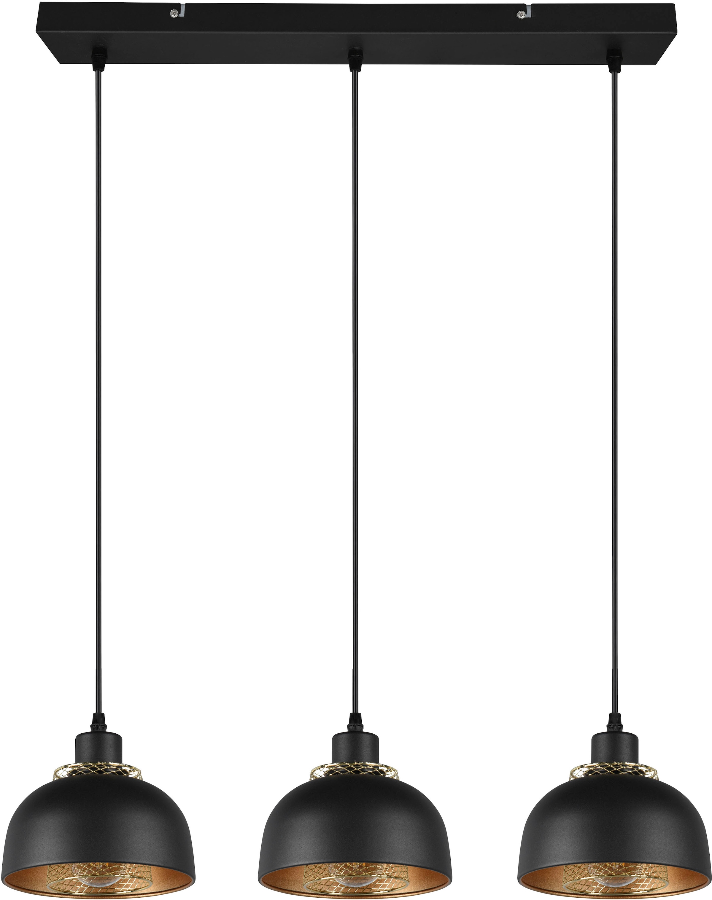 TRIO Leuchten Pendelleuchte »Punch«, 3 flammig-flammig, 3-flg, Industrie-Look mit Doppelschirm schwarz-gold exkl 3xE27 max 40W