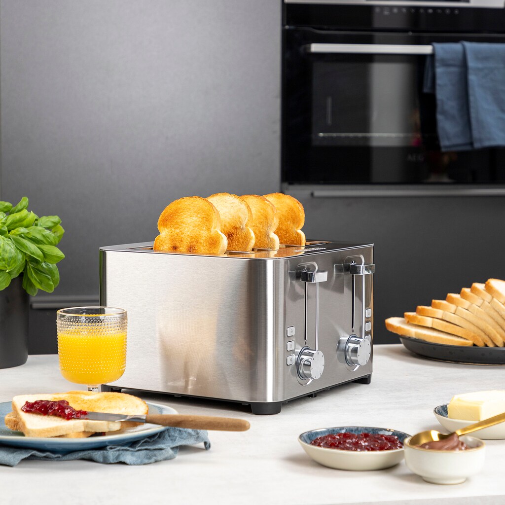 PRINCESS Toaster »142403«, 4 kurze Schlitze, 1500 W, Edelstahl, Brötchenaufsatz, 7 Bräunungsstufen, Krümelschublade