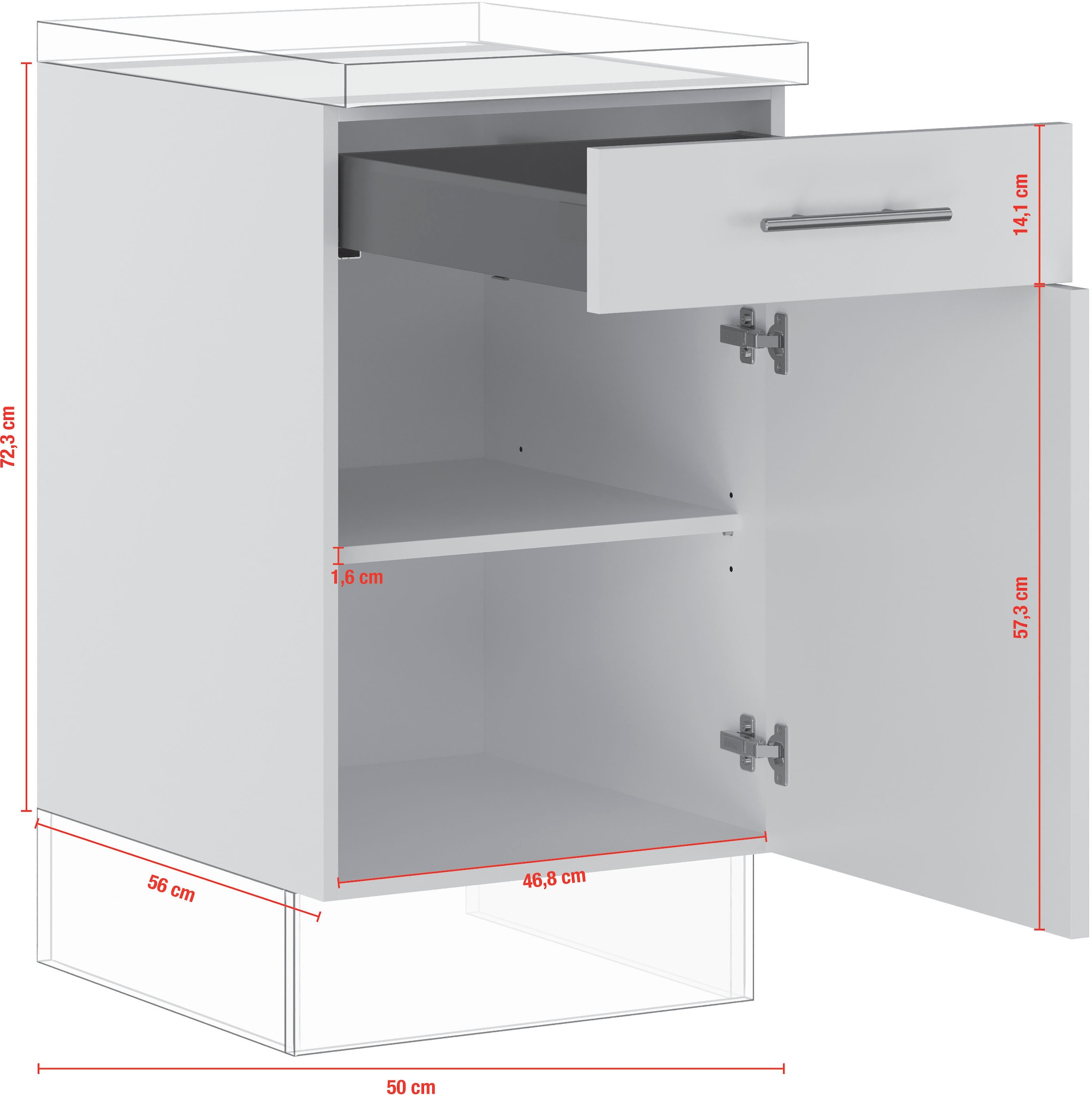 IMPULS KÜCHEN Unterschrank »"Turin", Breite/Höhe: 50/72,3 cm, mit Soft-Close«, vormontiert, mit Schubkasten, mit Drehtür