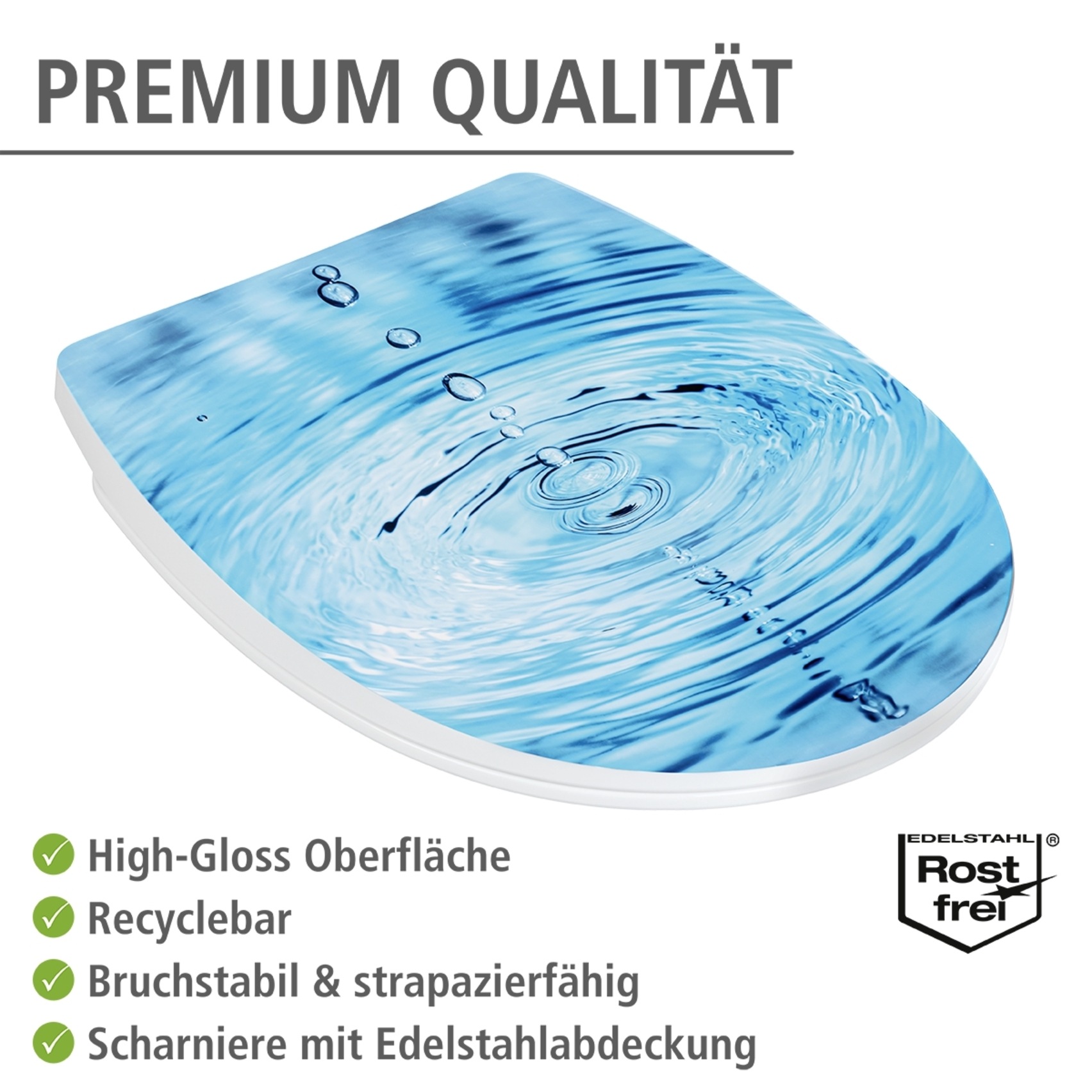 WENKO WC-Sitz »Droplets« glänzender Toilettensitz aus Thermoplast mit Motiv, Absenkautomatik