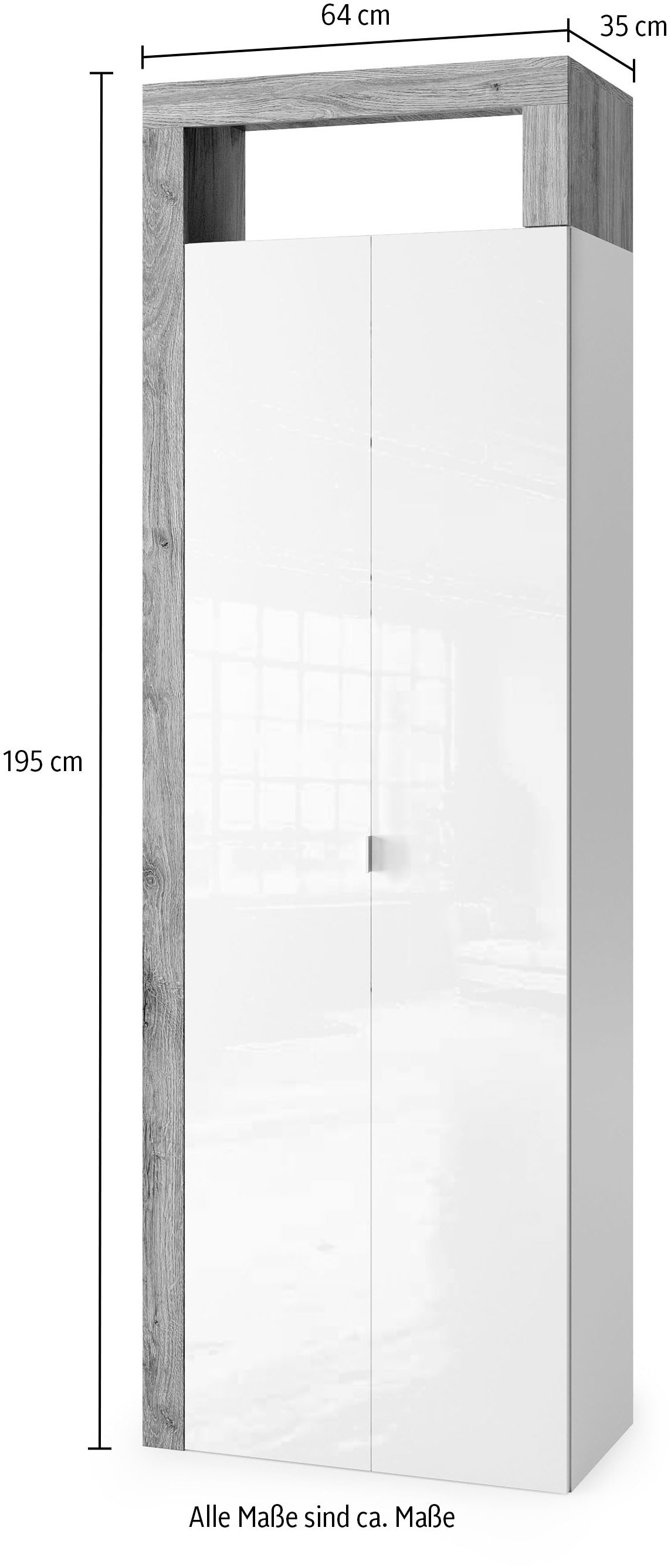 welltime Hochschrank »Hamburg Höhe 195 cm, Breite 64 cm, Badezimmerschrank mit 2 Türen,« dekorativer Rahmen, offenes Fach, Metallgriff, viel Stauraum