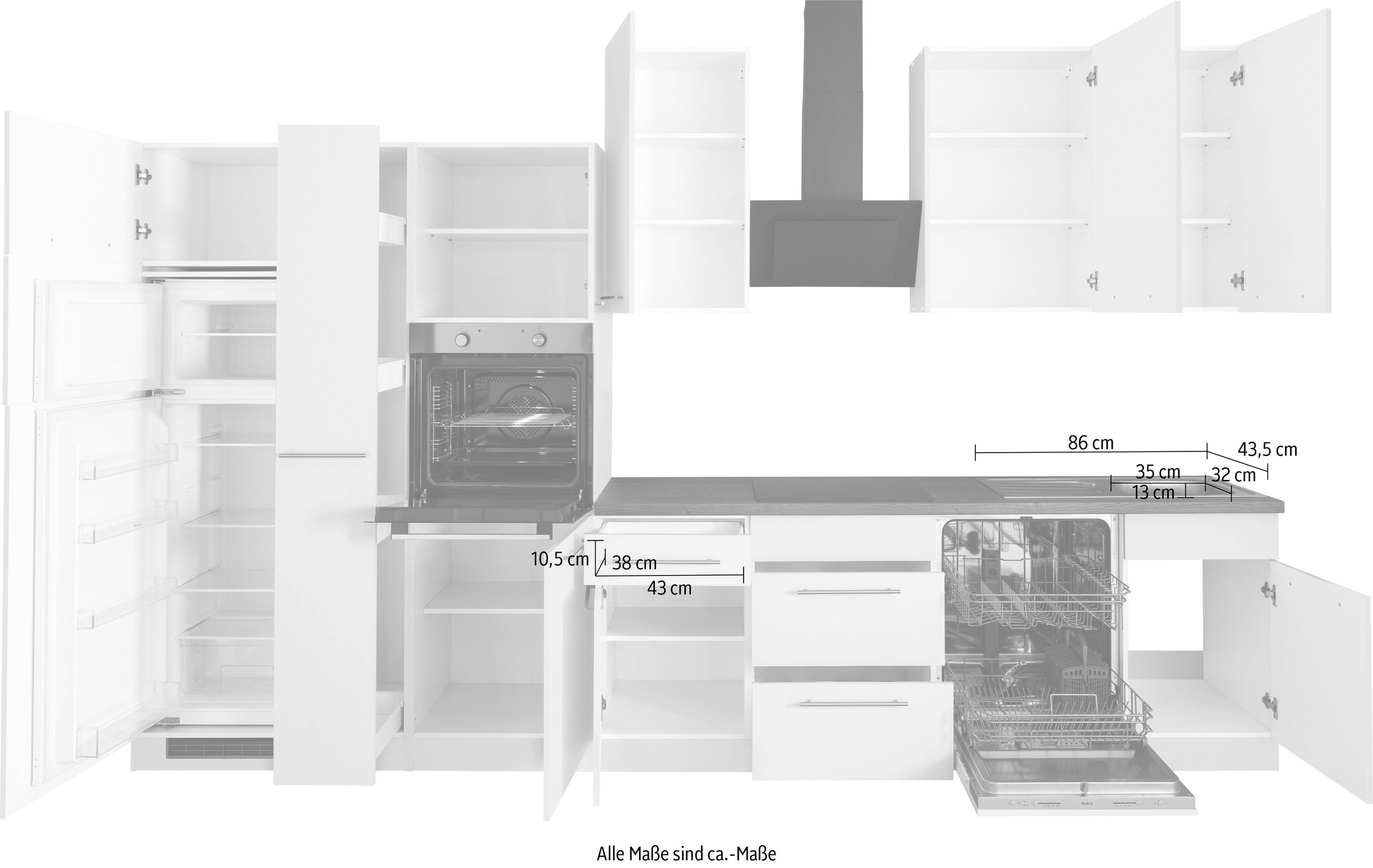 wiho Küchen Küchenzeile »Unna«, mit E-Geräten, Breite 370 cm online kaufen