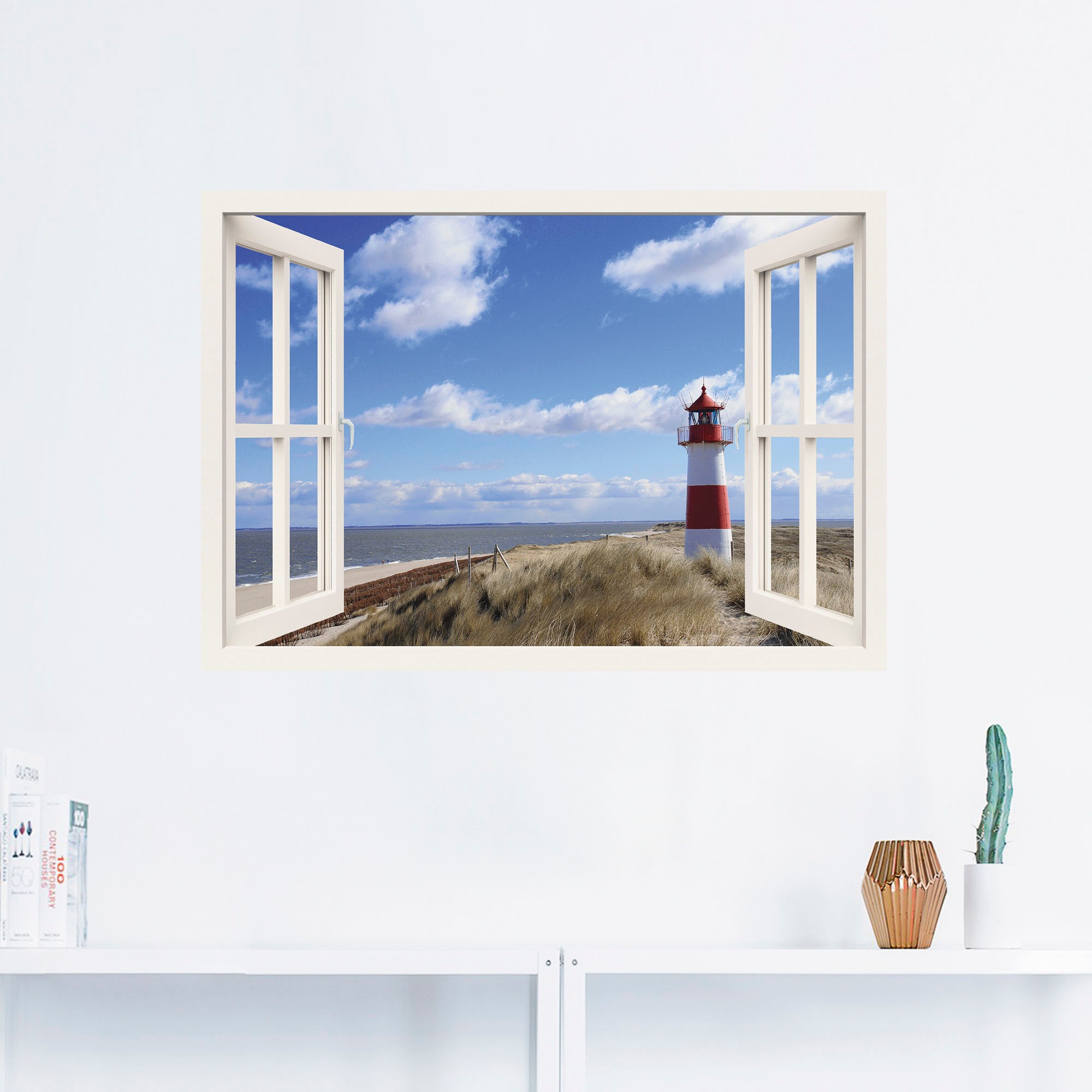 Artland Wandbild »Fensterblick - Leuchtturm Sylt«, Fensterblick, (1 St.), als Leinwandbild, Poster, Wandaufkleber in verschied. Größen