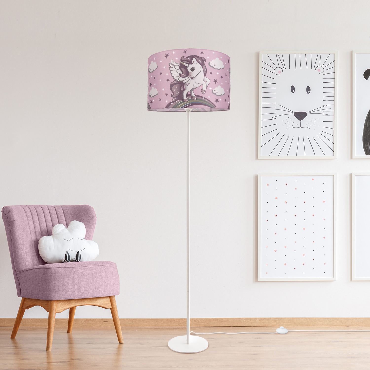 Paco Home Stehlampe »Cosmo 213«, 1 flammig, Leuchtmittel E27 | ohne Leuchtmittel, Kinderlampe LED Kinderzimmer Einhorn Lampe, Mädchen Stehleuchte E27