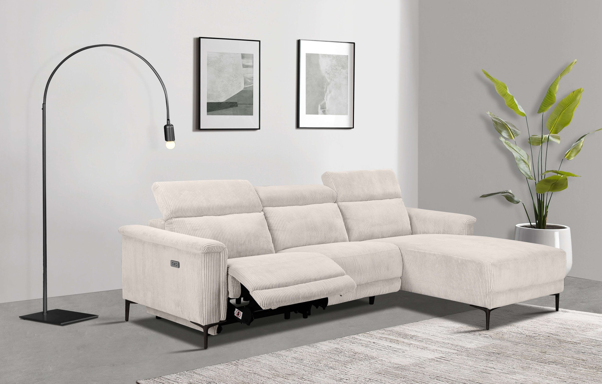 Home affaire Ecksofa »Lund in Cord, L-Form, 261 cm, manuelle und elektr. Re günstig online kaufen