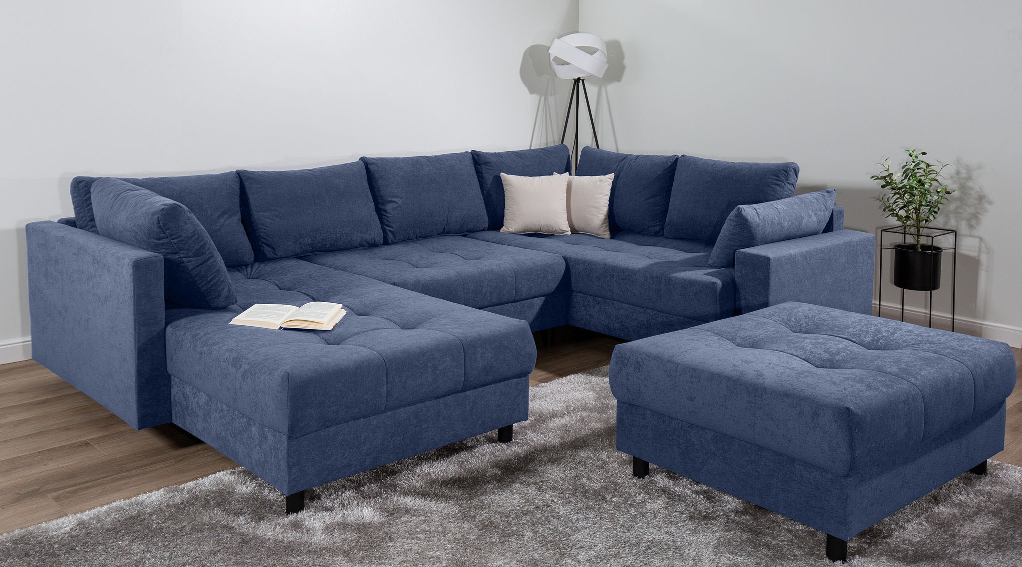 COLLECTION AB Wohnlandschaft »Toni U-Form mit Armlehne« inkl. Hocker und Zierkissen in abgesetzter Farbe, mit Bonnelfederkern