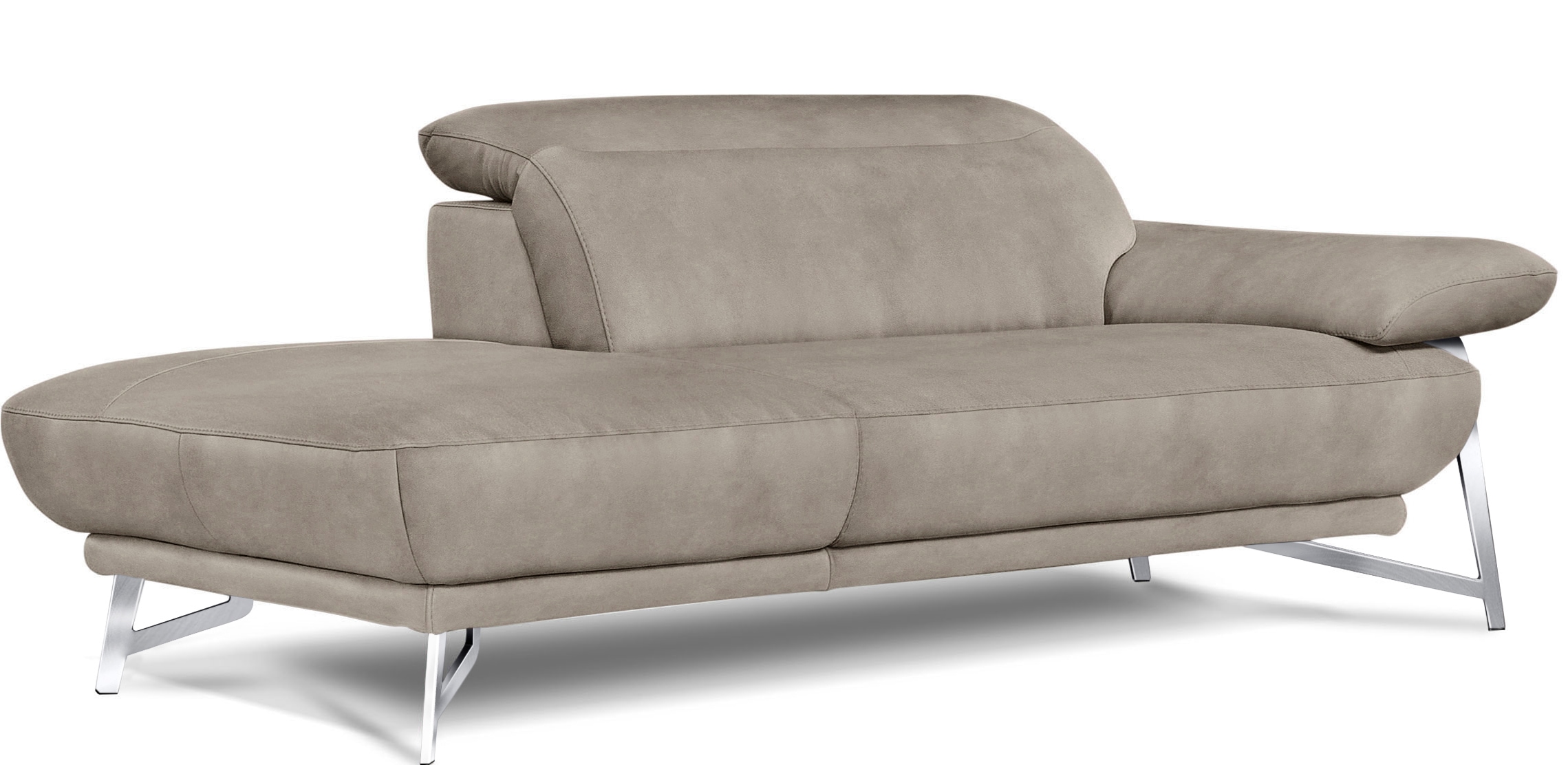 Egoitaliano Ottomane »Anais, erstklassiges Designsofa, Breite 179 cm, Fußfarbe chrom«, Kopfteil verstellbar, Luxus-Microfaser Lederoptik, opal grau