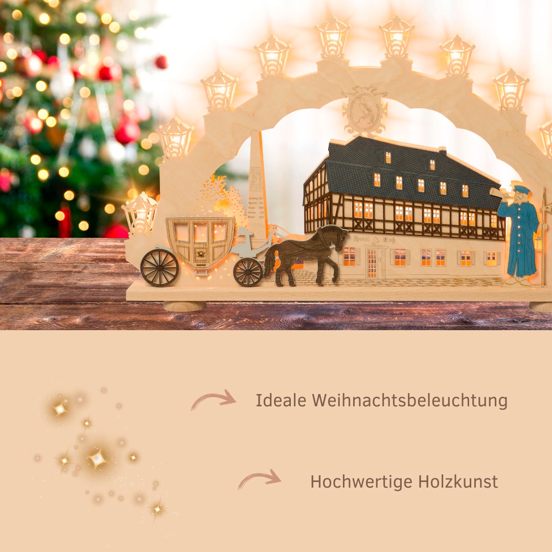 Weigla LED Schwibbogen »Zwönitz, Lichterbogen aus Holz, Fachwerkhaus, Made in Germany« 1 Stk. Erzgebirge garantiert, Weihnachtsdeko Innen, Weihnachtsbeleuchtung