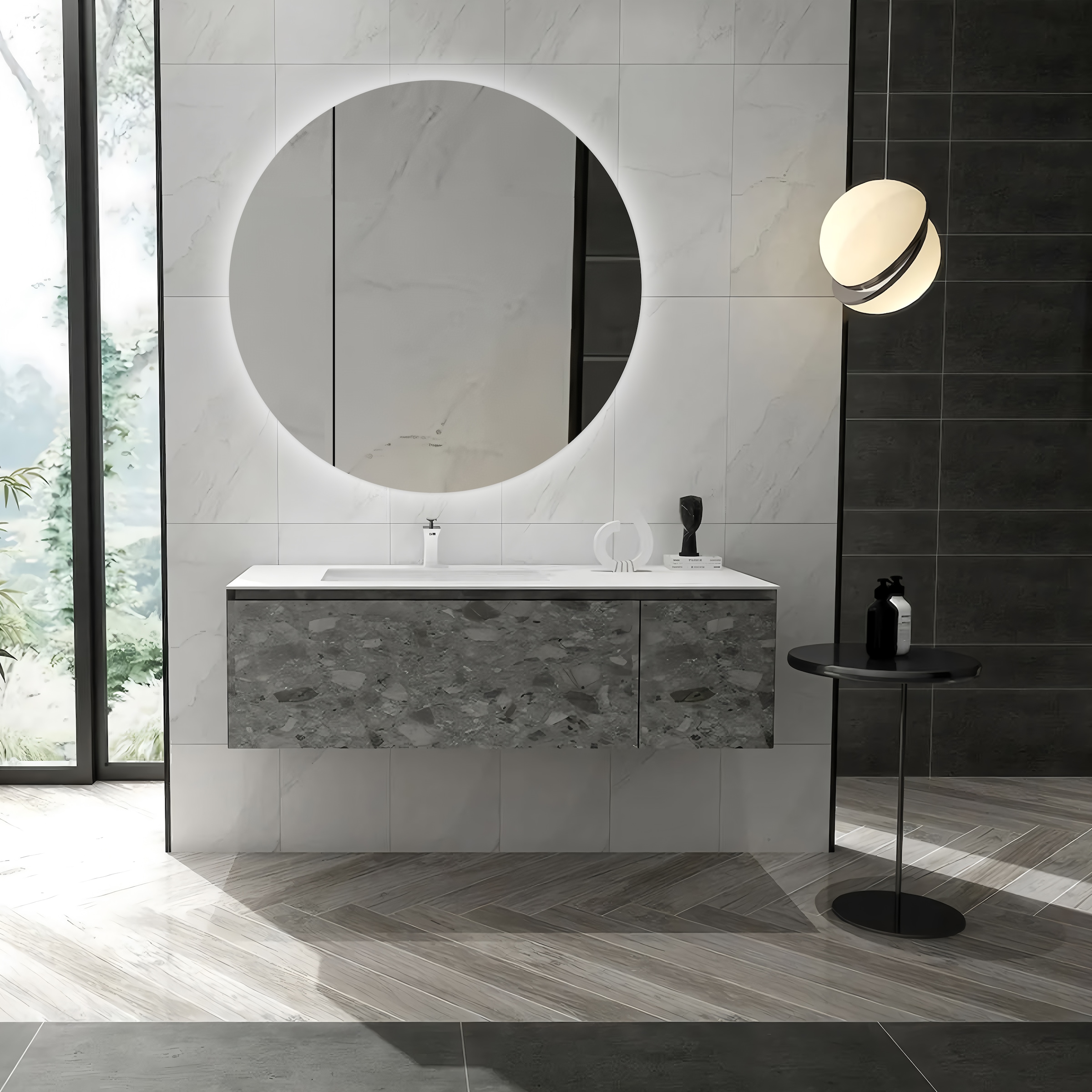 Talos Badezimmerspiegelschrank »Talos Silver Picasso Style«, austauschbare LED-Beleuchtung, Ø80 cm