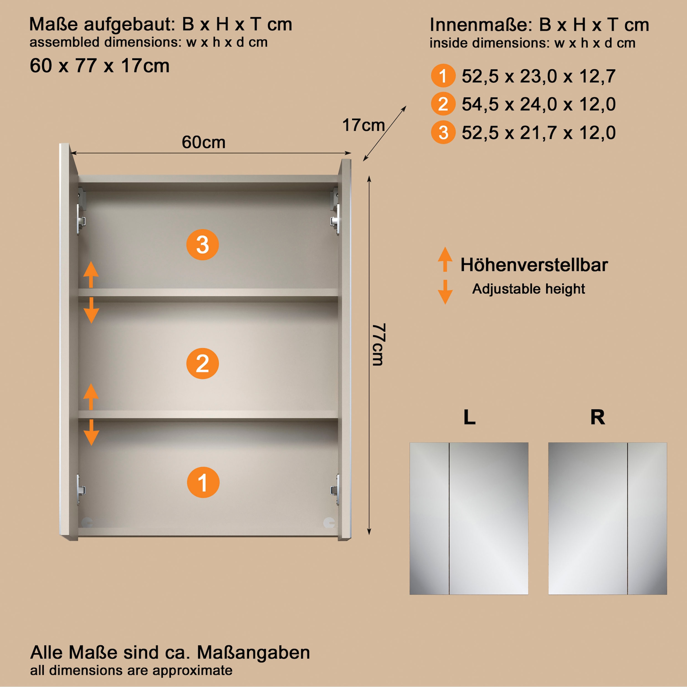 welltime Spiegelschrank »Isera« 1 Stk. tlg. Spiegelschrank mit 2 Türen und 2 Einlegeböden – (B/T/H) 60/17/77 cm