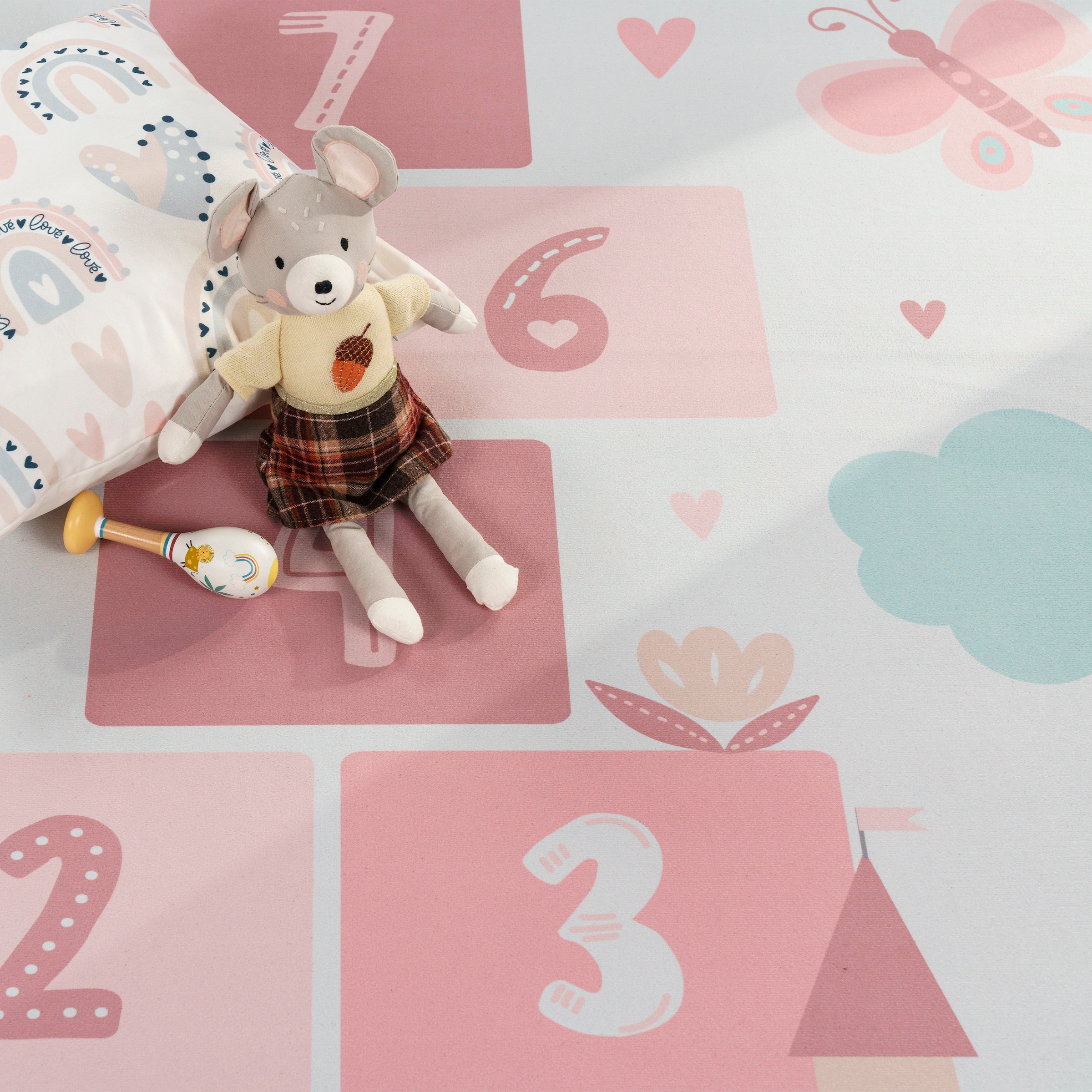 Paco Home Kinderteppich »Bino 585«, rechteckig, 4 mm Höhe, Spielteppich, Kurzflor, Motiv Regenbogen & Hüpfkästchen