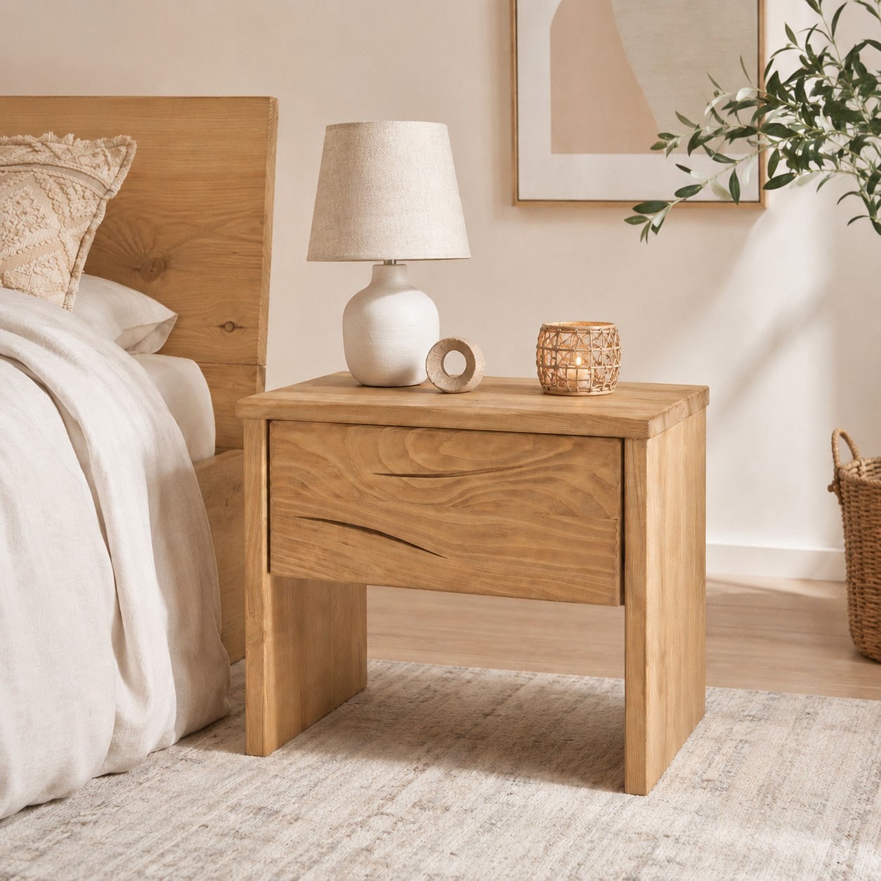 OTTO home Nachtkonsole »Ultima Balkenbett Doppelbett, Füße mit Kufenform« Massivholz, Skandinavisches Design, Robust, stabil, FSC zertifiziert