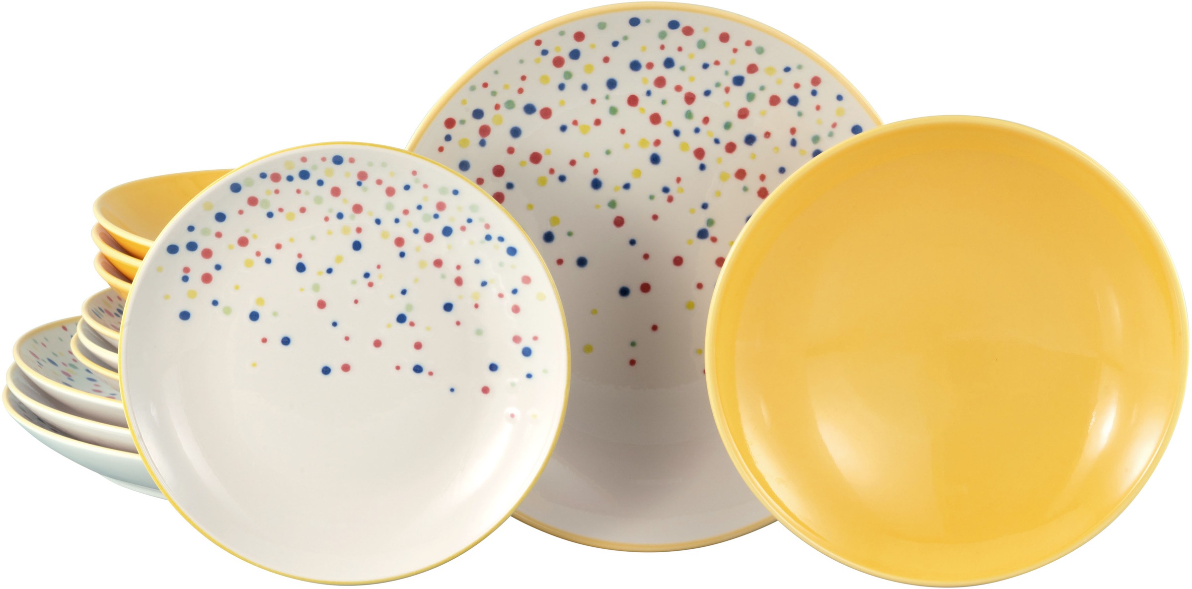CreaTable Teller-Set »Joy, Tellerset 12-tlg.« Unregelmäßige bunte Punkte, G günstig online kaufen