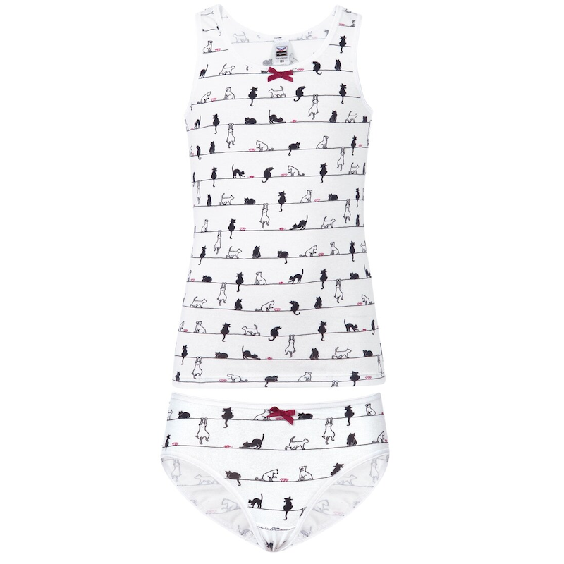 TRIGEMA Unterhemd »Unterwäsche-Set mit Katzenmotiv« 1 Stk. tlg. weiss 116 116 Stretch-Qualität