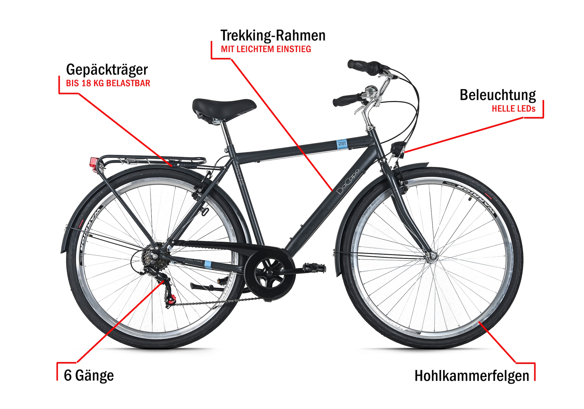 Dacapo Trekkingrad »Herren 28'' Ravenna 6 Beige 6 Gänge RH 48 cm« 6 Gang Shimano Tourney Schaltwerk Kettenschaltung