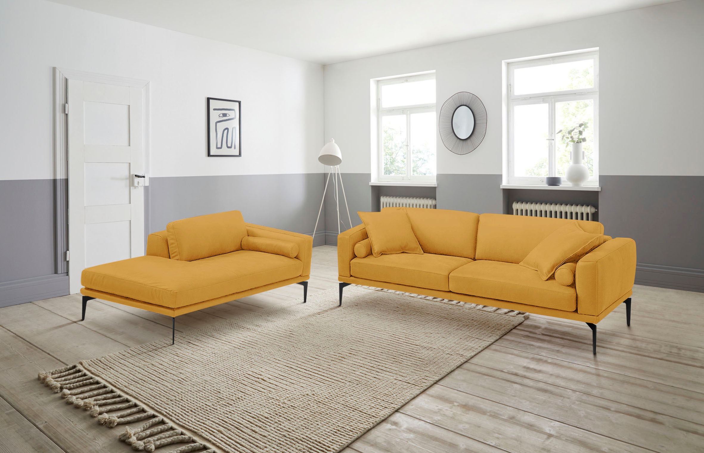 Egoitaliano Polstergarnitur »Masu, Design trifft sensationellen Sitzkomfort«, Höhe der Rückenkissen und Sitztiefe verstellbar, 3 Rollkissen