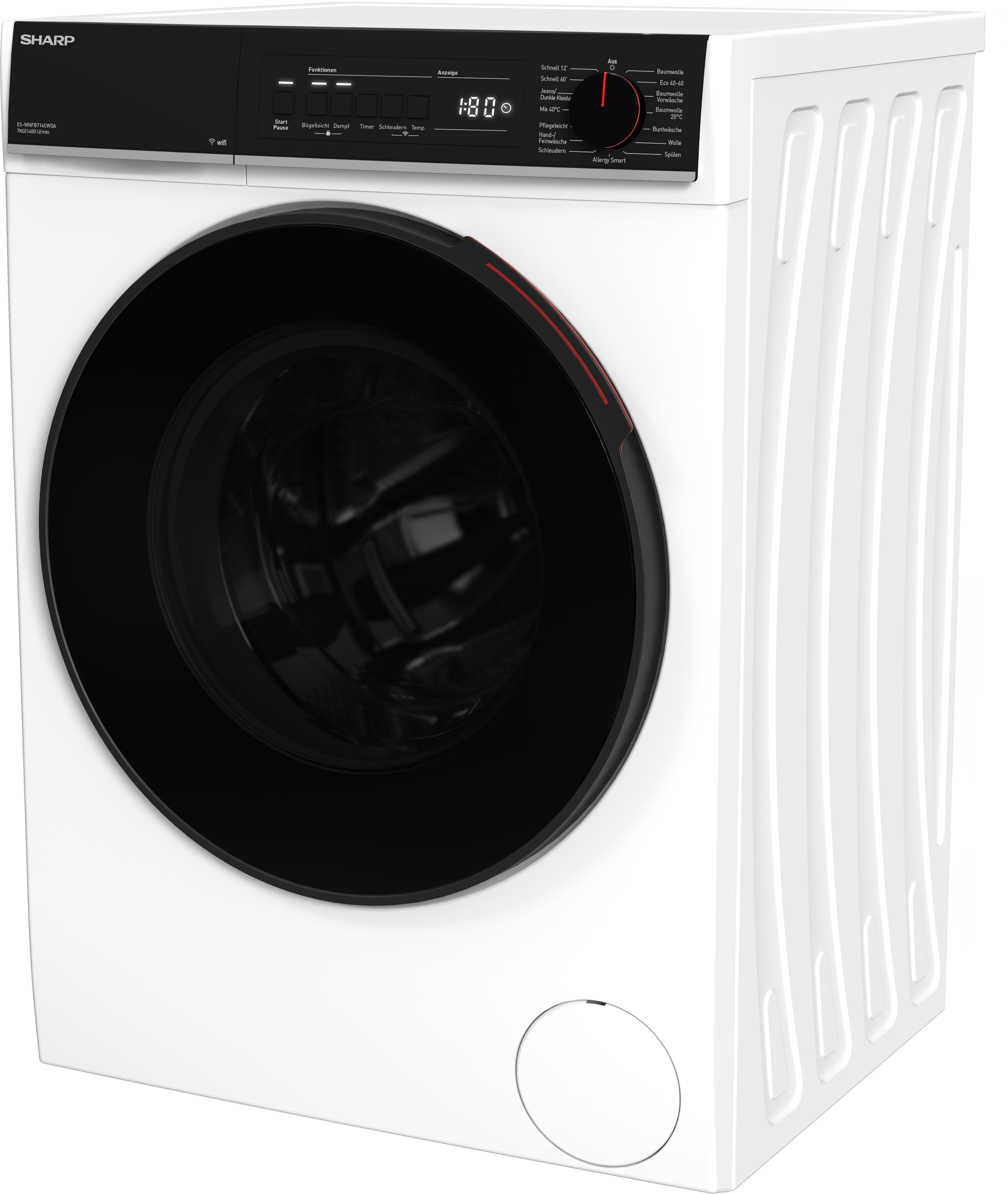 Sharp Waschmaschine Mid Class »ES-WNFB714CWDA-DE«, 7 kg, 1400 U/min, 7kg / +WIFI / A-20% / black Doorring+knob/Steam/White