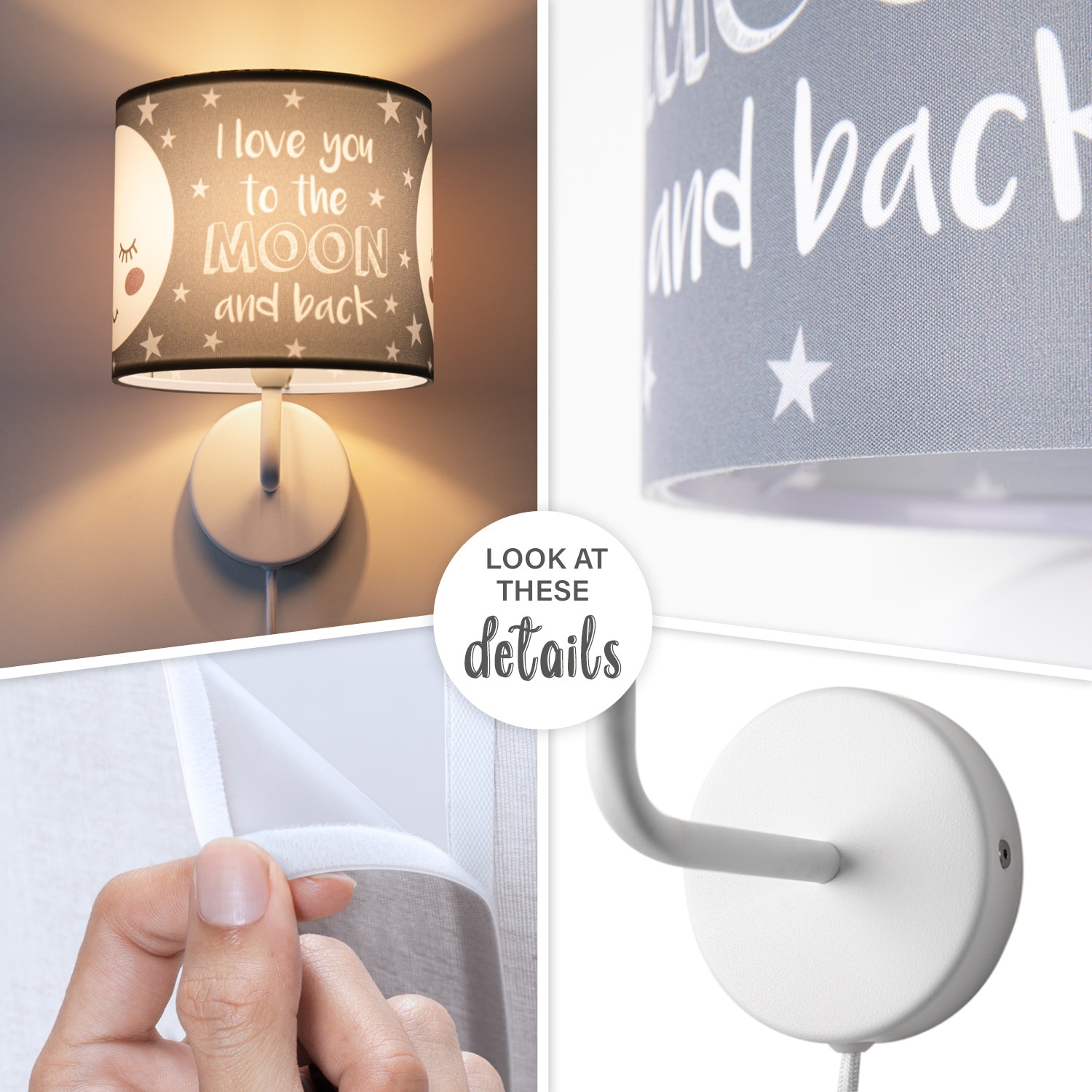 Paco Home Wandleuchte »Aleyna 103«, 1 flammig, Leuchtmittel E14 | LED fest integriert, Kinderlampe Babyzimmer Kinderzimmer âˆ…18cm Mond Kabel 3m E14