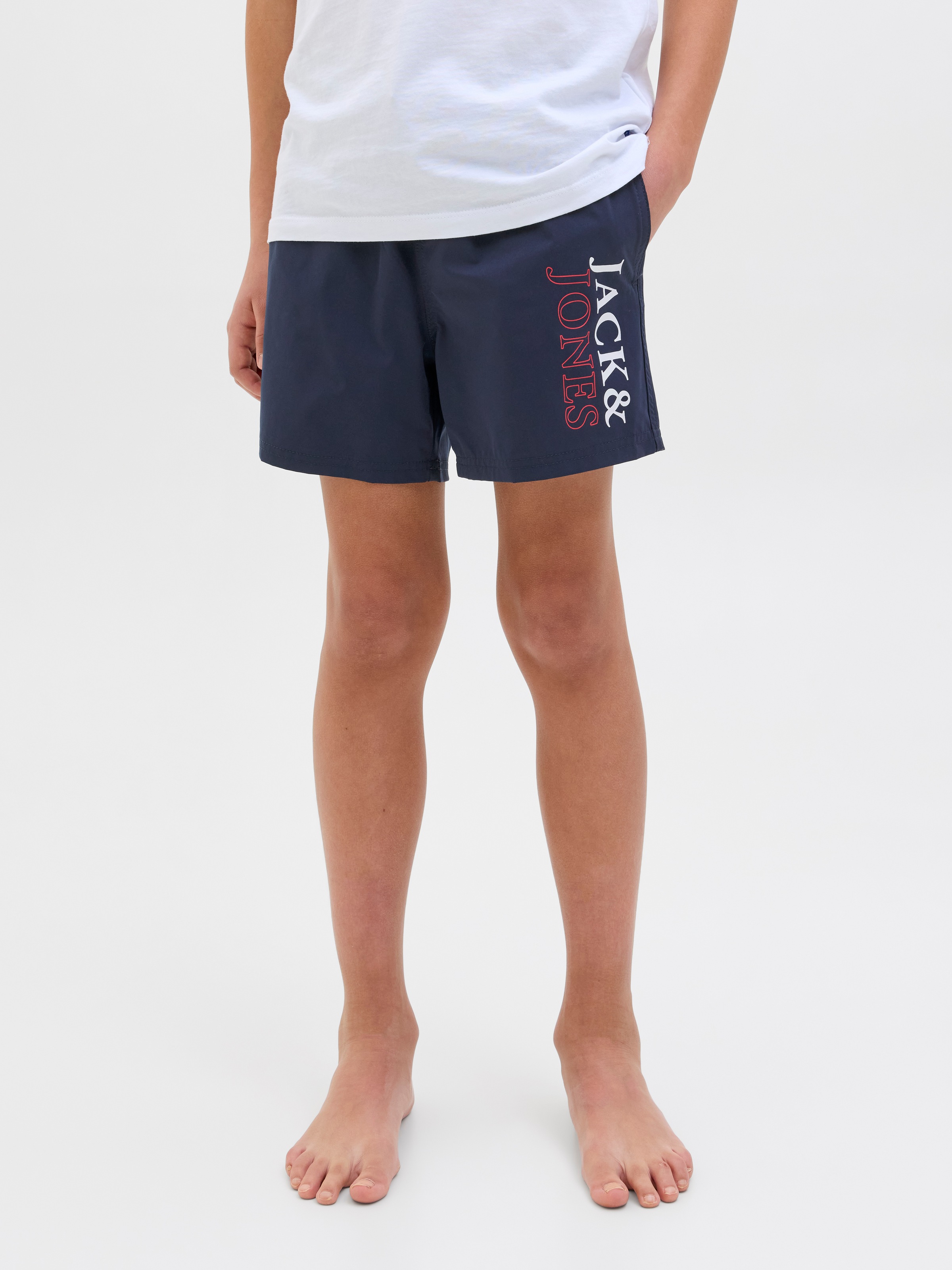 Jack & Jones Junior Badeshorts »JPSTMAUI JJSWIM DOUBLE LOGO AKM SN JNR«, mit coolem Logoprint auf dem Bein